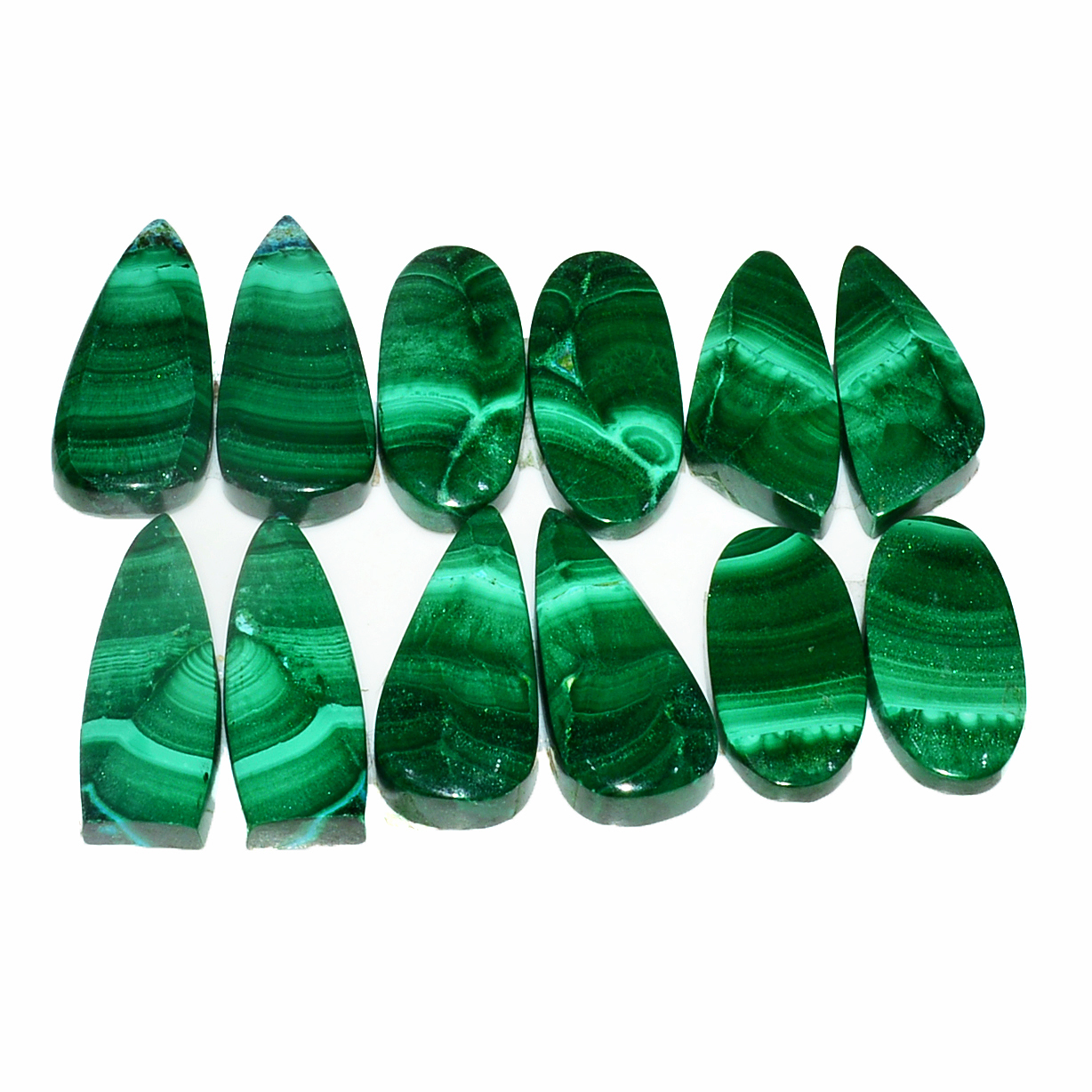 6 Pairs 112Cts Natural Malachite Loose Gemstone Cabochon Pair Lot for Silver Earrings 24x11 20x10mm 19006