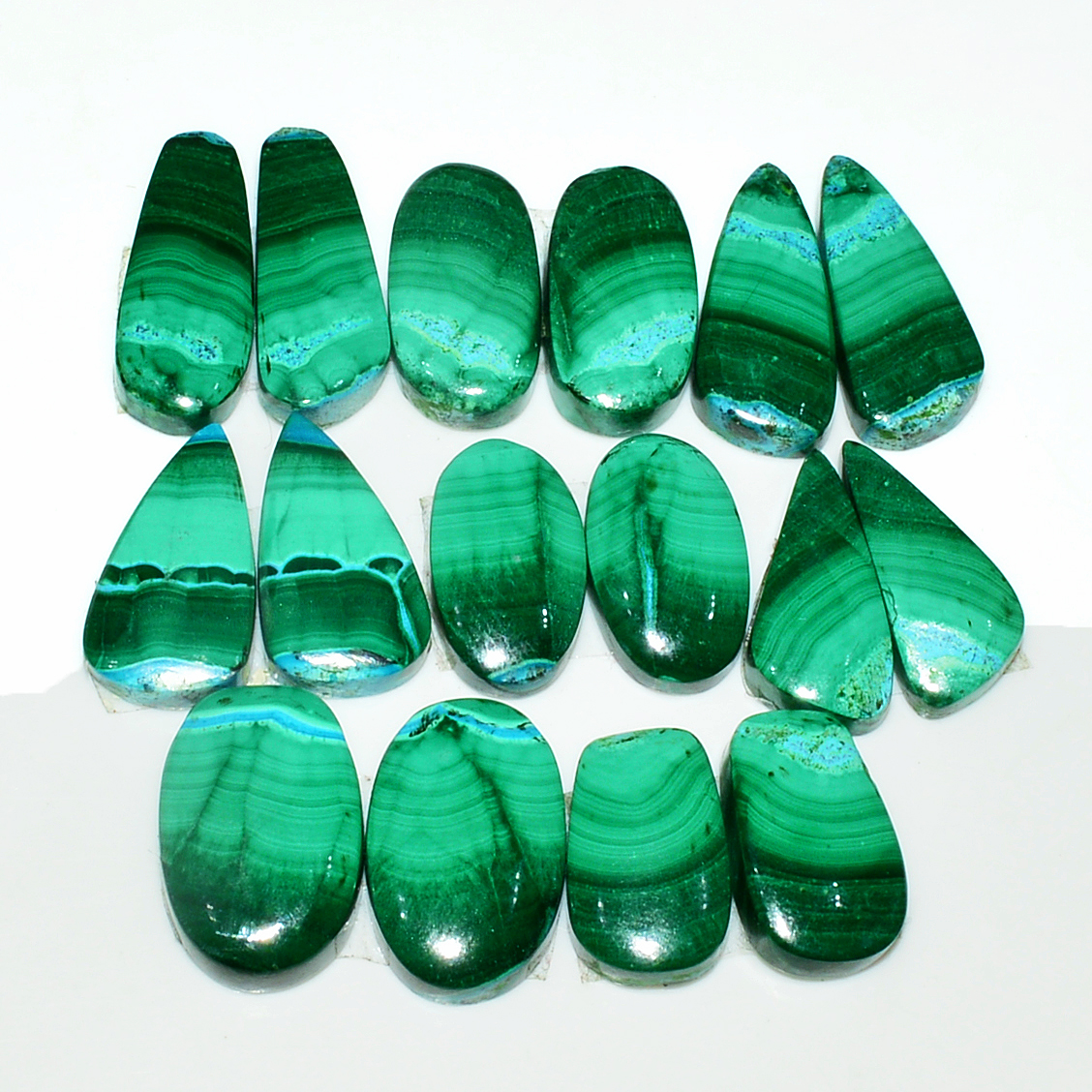 8 Pairs 153Cts Natural Malachite Loose Gemstone Cabochon Pair Lot for Silver Earrings 21X9 20X8mm 19007