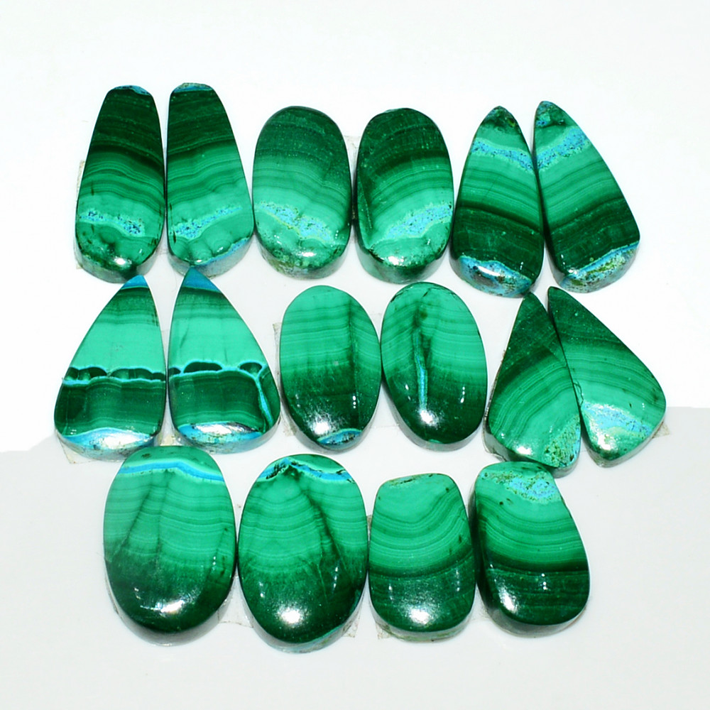 Image of 8 Pairs 153Cts Natural Malachite Loose Gemstone Cabochon Pair Lot for Silver Earrings 21X9  20X8mm #19007