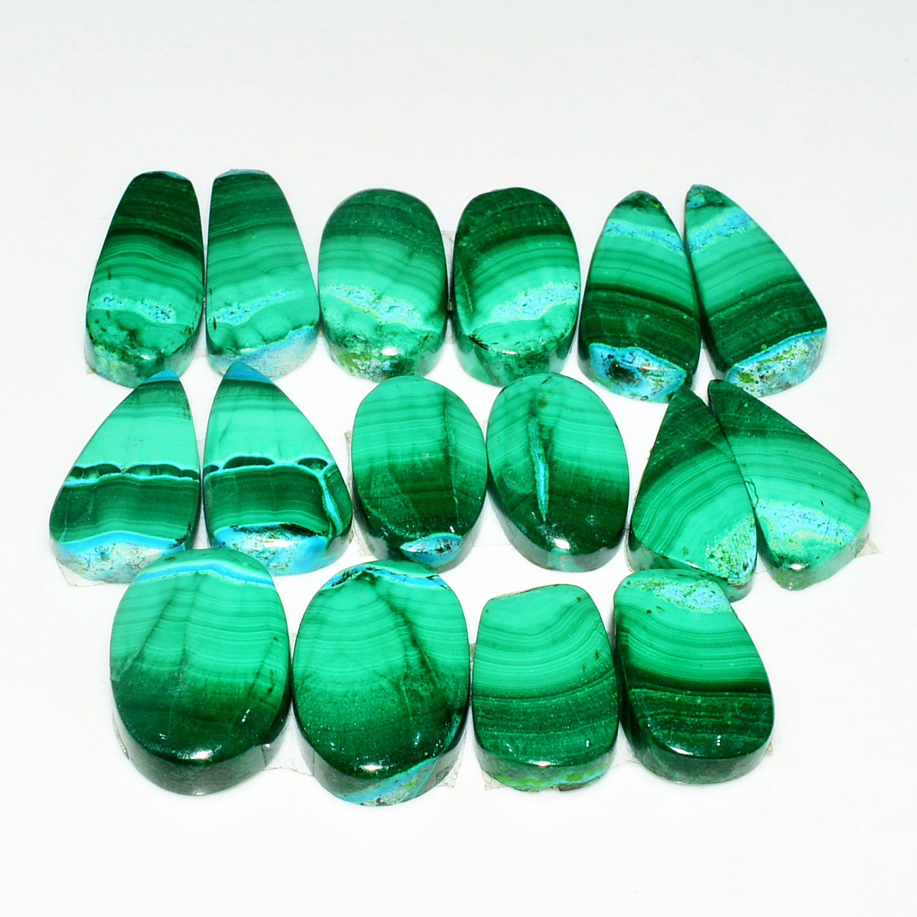 8 Pairs 153Cts Natural Malachite Loose Gemstone Cabochon Pair Lot for Silver Earrings 21X9 20X8mm 19007