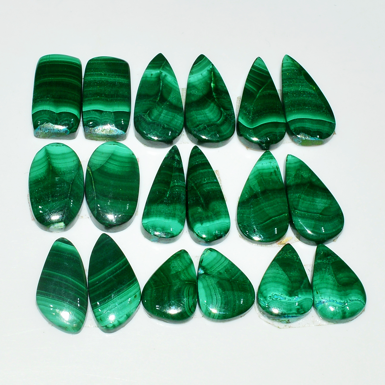 9 Pairs 135Cts Natural Malachite Loose Gemstone Cabochon Pair Lot for Silver Earrings 20x10  12x10mm 19010