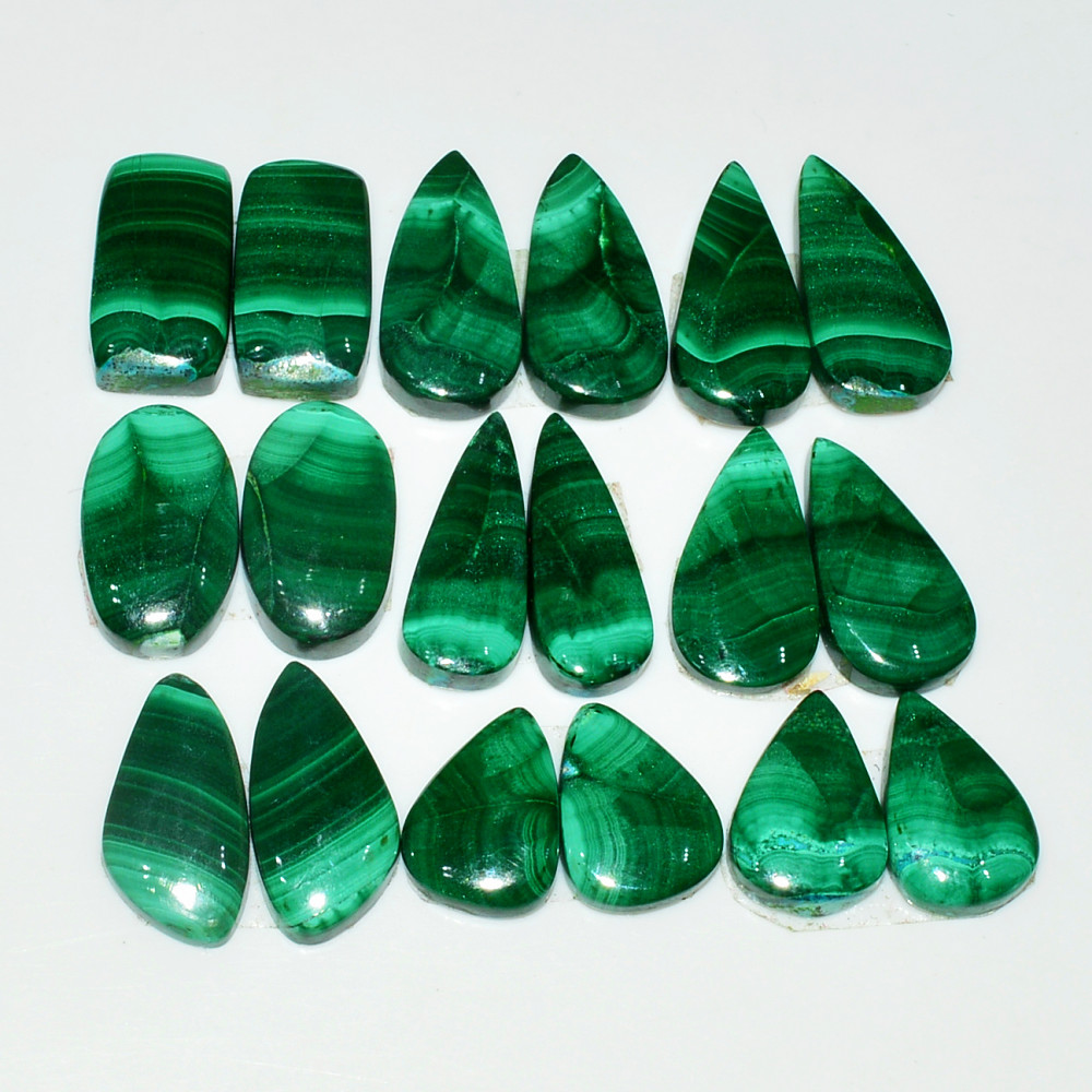 Image of 9 Pairs 135Cts Natural Malachite Loose Gemstone Cabochon Pair Lot for Silver Earrings 20x10  12x10mm #19010