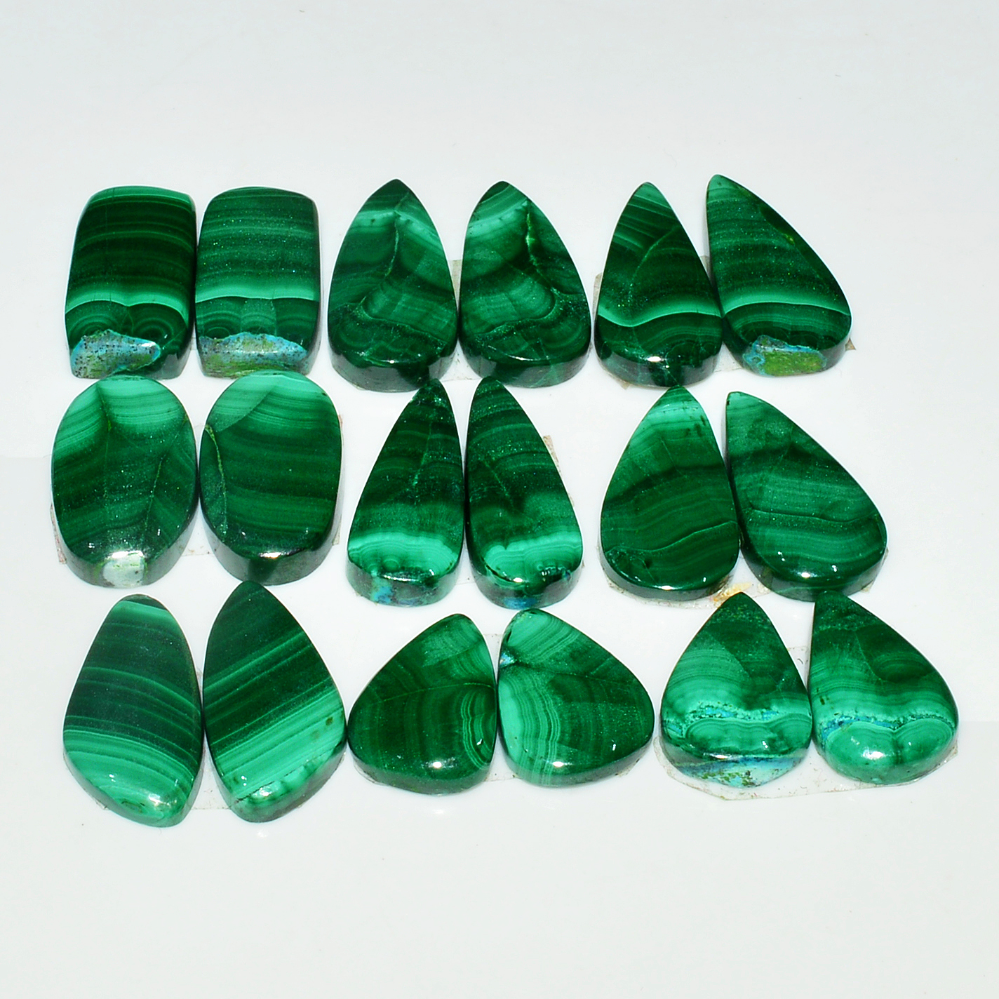 9 Pairs 135Cts Natural Malachite Loose Gemstone Cabochon Pair Lot for Silver Earrings 20x10 12x10mm 19010