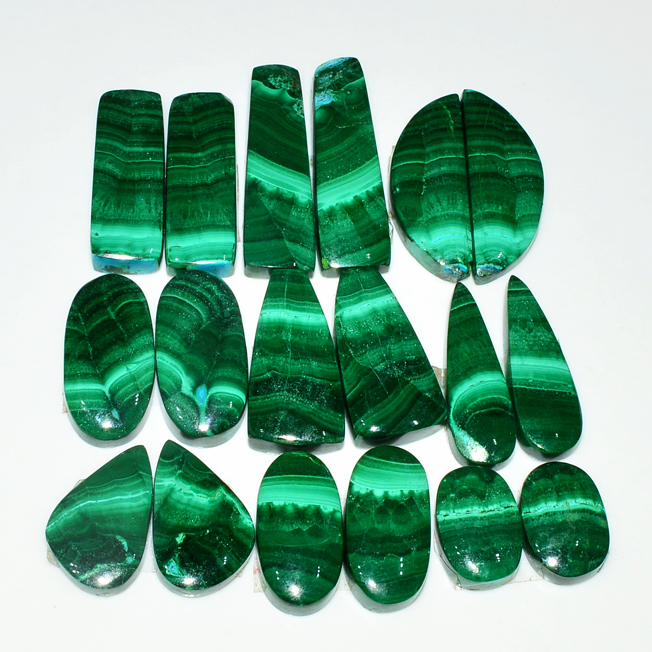 9 Pairs 247Cts Natural Malachite Loose Gemstone Cabochon Pair Lot for Silver Earrings 30x10 13x11mm 19011