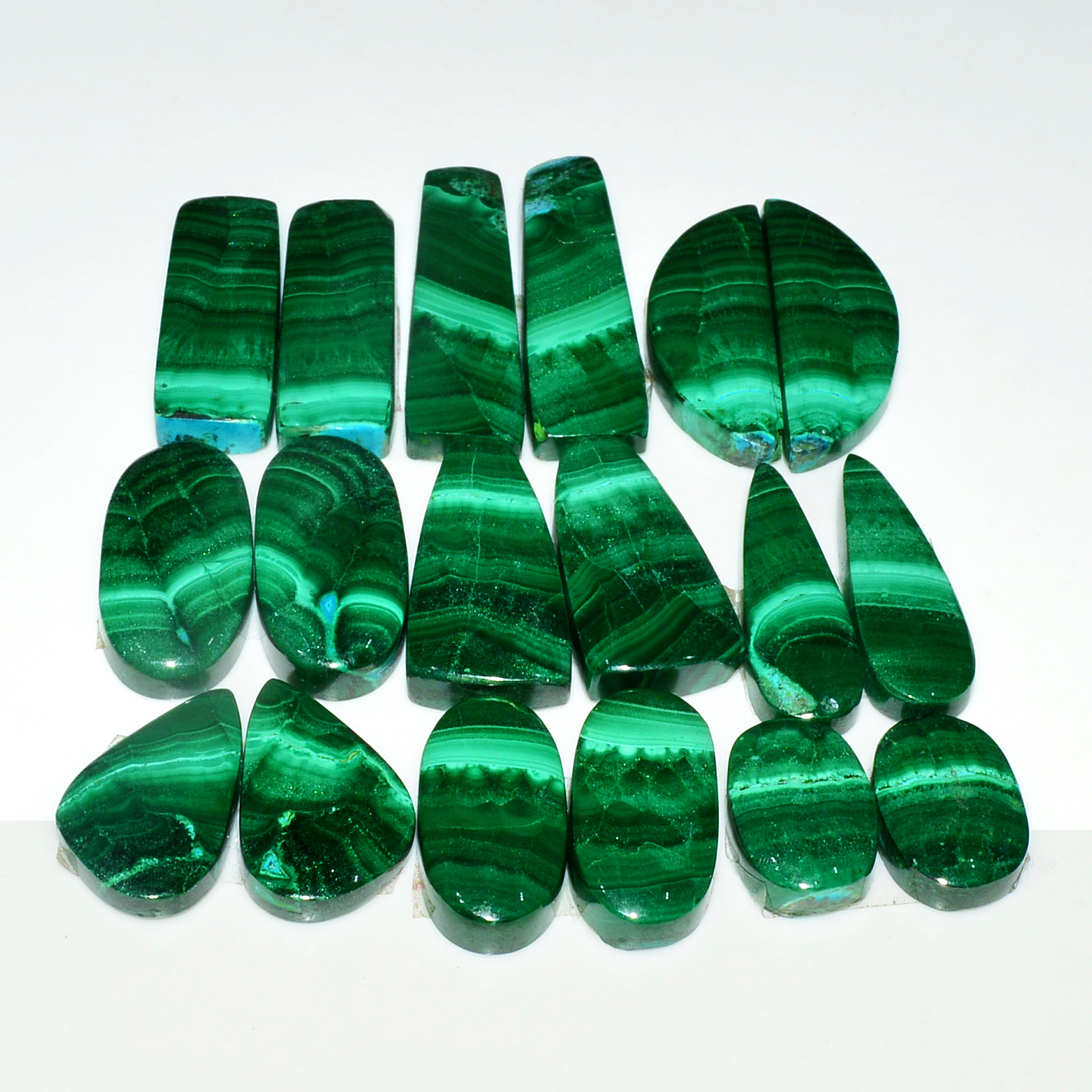 9 Pairs 247Cts Natural Malachite Loose Gemstone Cabochon Pair Lot for Silver Earrings 30x10 13x11mm 19011
