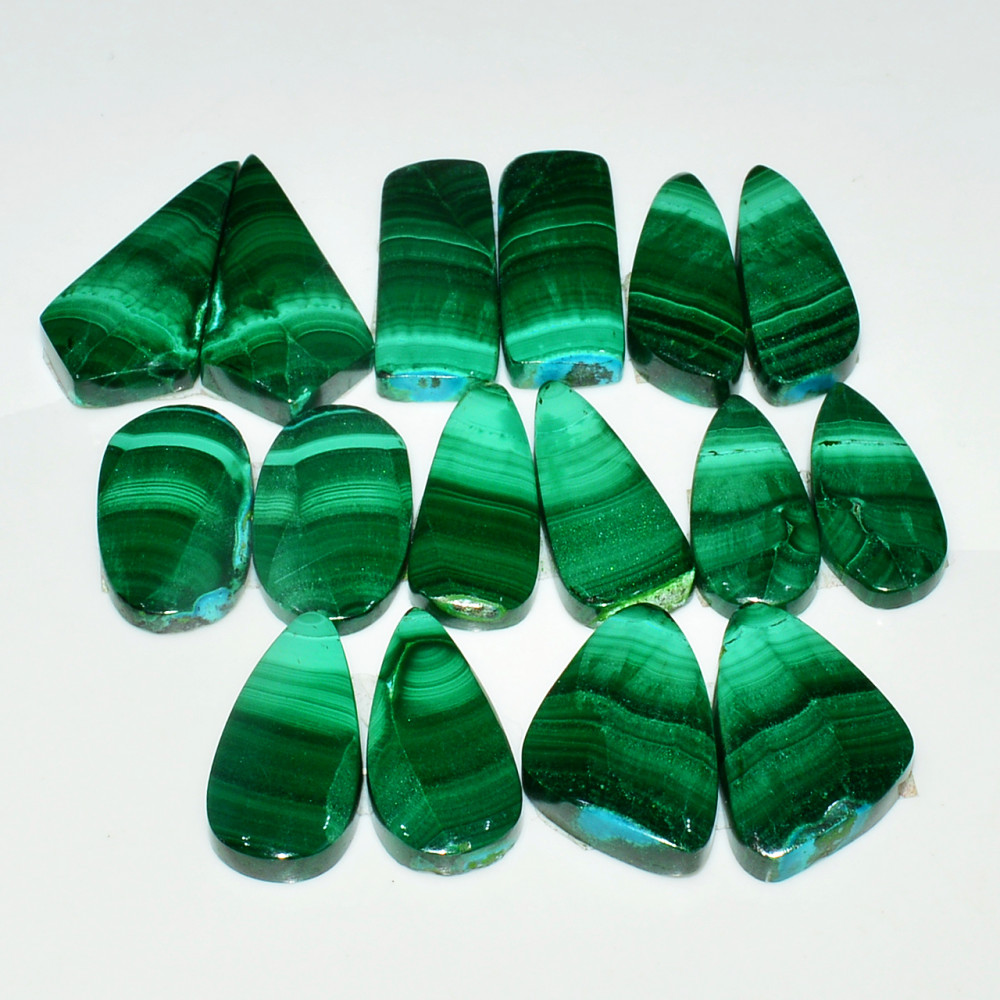 Image of 8 Pairs 167Cts Natural Malachite Loose Gemstone Cabochon Pair Lot for Silver Earrings 31x12  21x10mm #19015