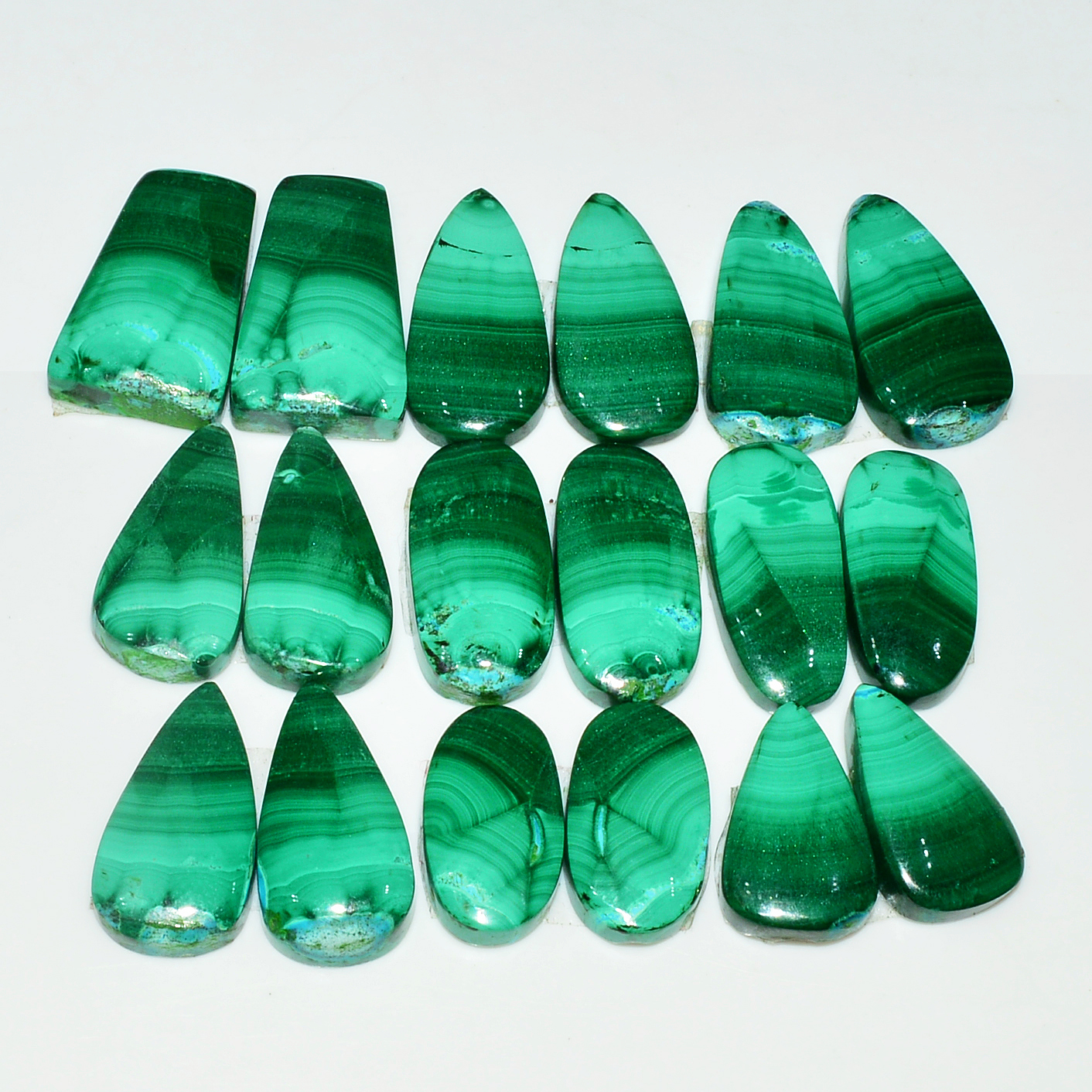 9 Pairs 186Cts Natural Malachite Loose Gemstone Cabochon Pair Lot for Silver Earrings 20x12 19x11mm 19017
