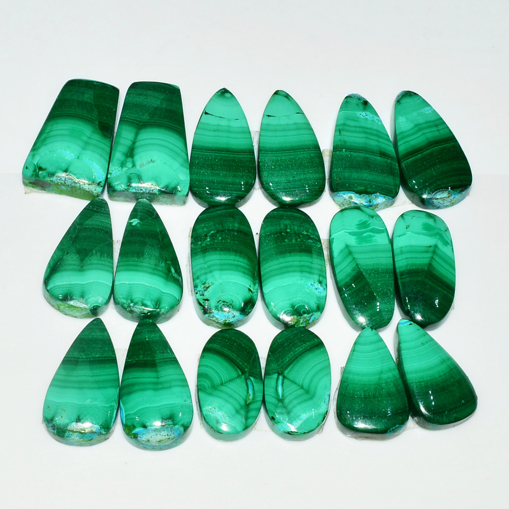 Image of 9 Pairs 186Cts Natural Malachite Loose Gemstone Cabochon Pair Lot for Silver Earrings 20x12  19x11mm #19017