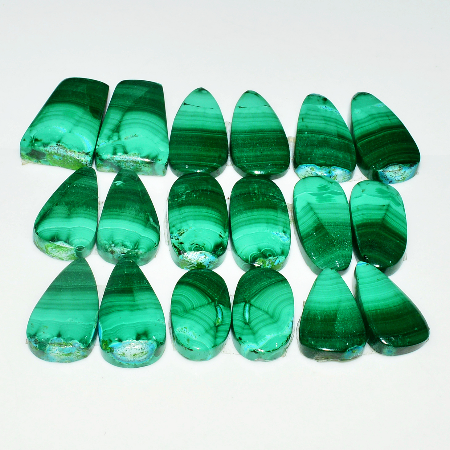 9 Pairs 186Cts Natural Malachite Loose Gemstone Cabochon Pair Lot for Silver Earrings 20x12 19x11mm 19017