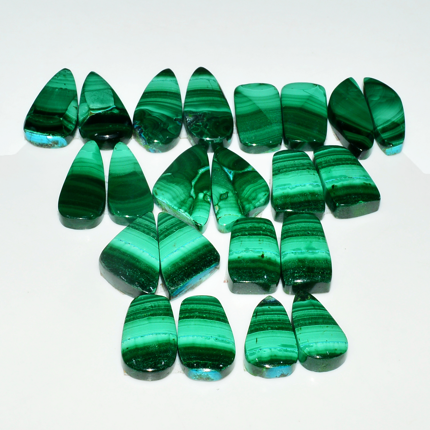 11 Pairs 252Cts Natural Malachite Loose Gemstone Cabochon Pair Lot for Silver Earrings 29x11 26x11mm 19019