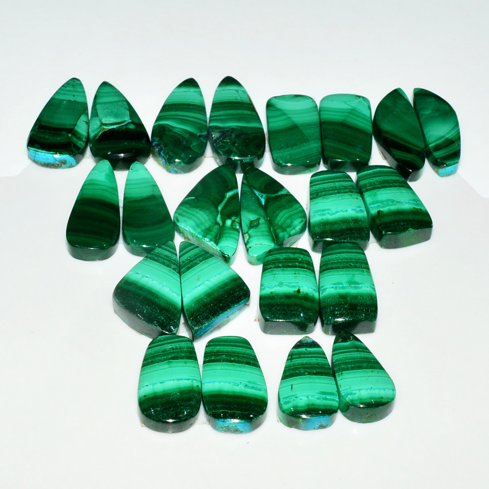 Image of 11 Pairs 252Cts Natural Malachite Loose Gemstone Cabochon Pair Lot for Silver Earrings 29x11  26x11mm #19019
