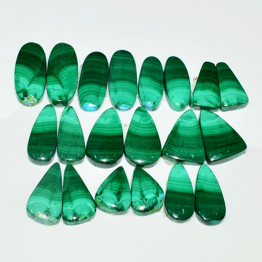 Image of 10 Pairs 194Cts Natural Malachite Loose Gemstone Cabochon Pair Lot for Silver Earrings 22x11  15x10mm #19020