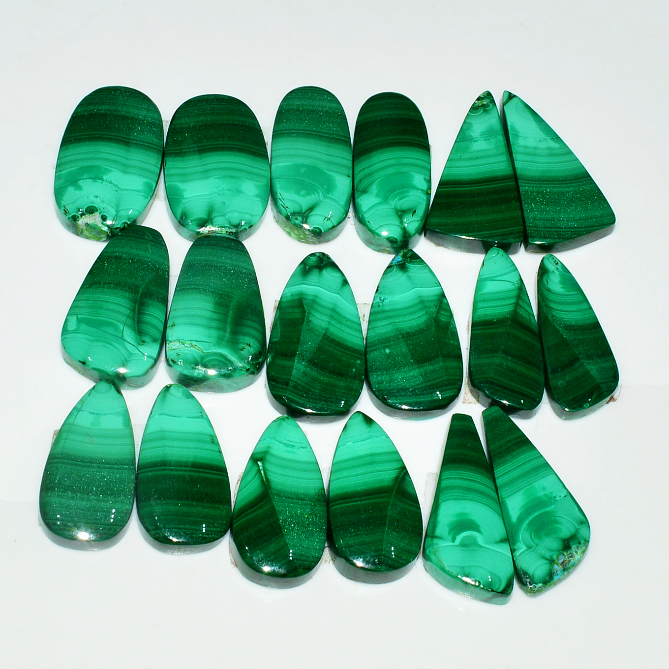 9 Pairs 217Cts Natural Malachite Loose Gemstone Cabochon Pair Lot for Silver Earrings 22x10 20x10mm 19021