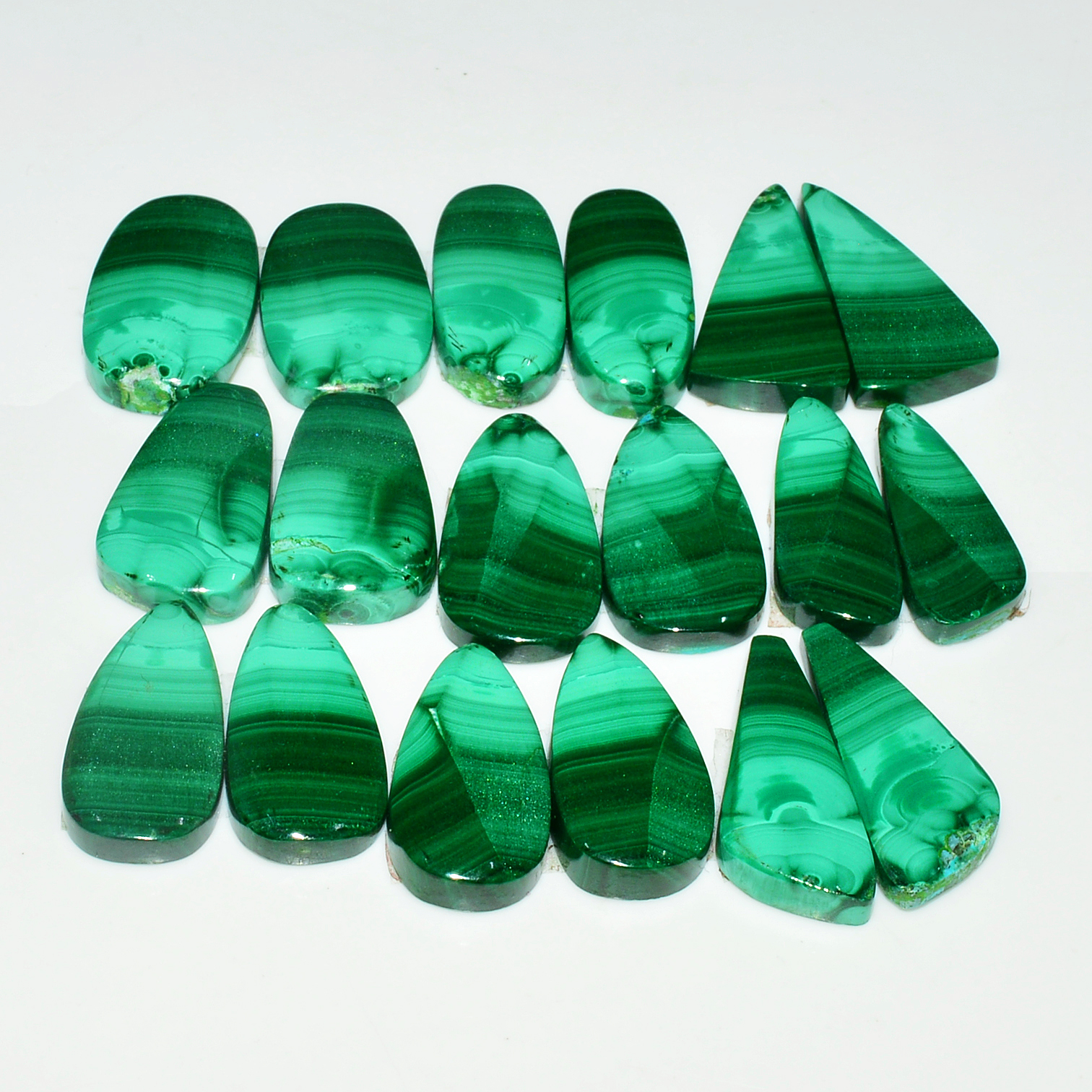 9 Pairs 217Cts Natural Malachite Loose Gemstone Cabochon Pair Lot for Silver Earrings 22x10 20x10mm 19021