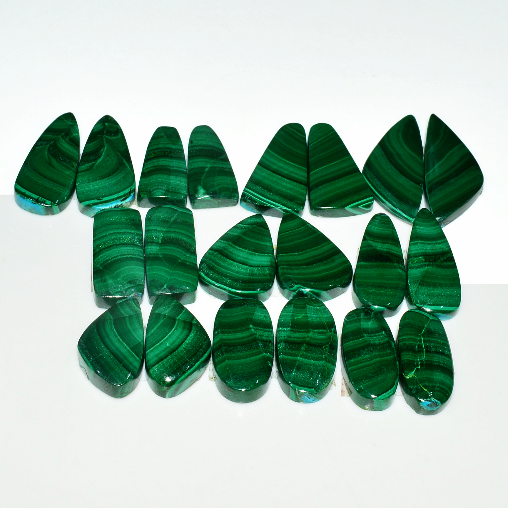 10 Pairs 260Cts Natural Malachite Loose Gemstone Cabochon Pair Lot for Silver Earrings 31x12 20x9mm 19022