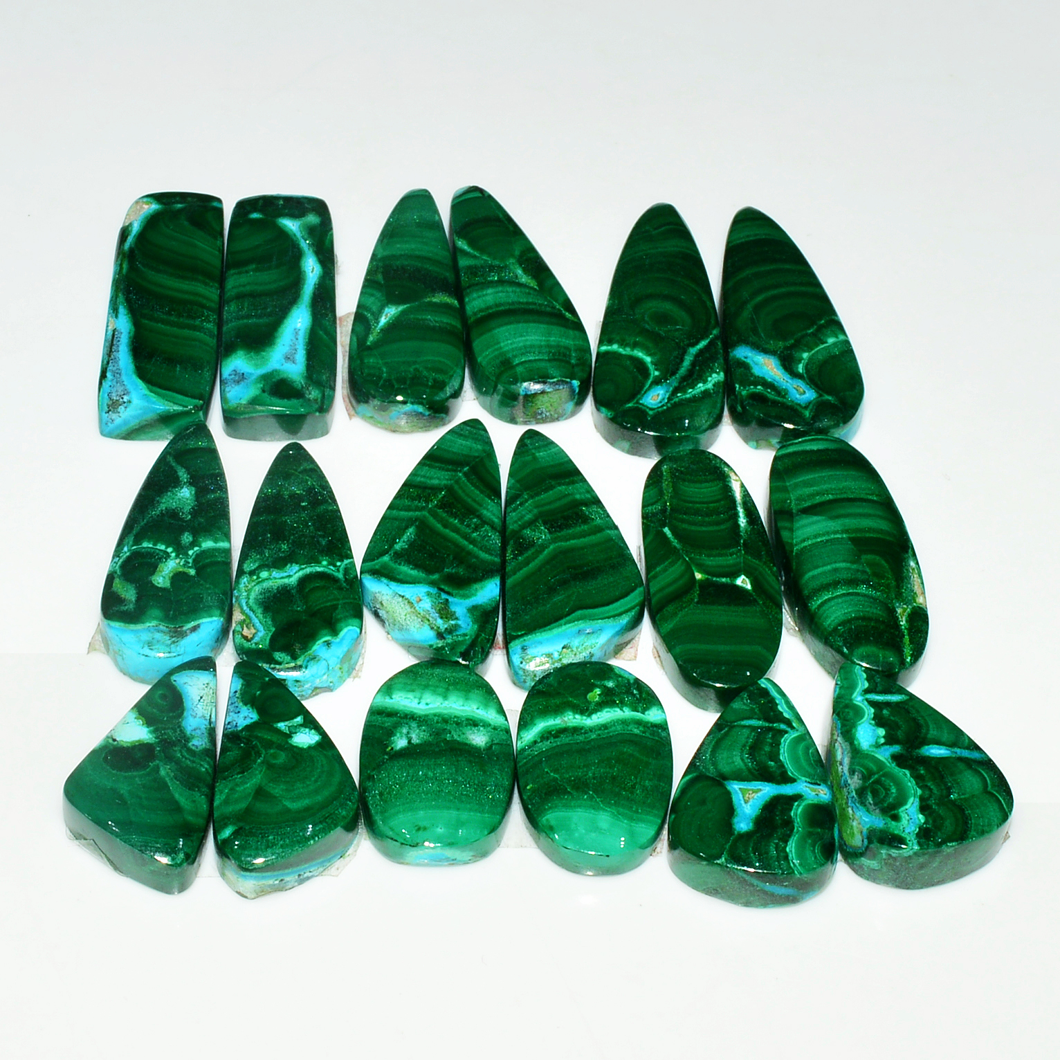 9 Pairs 223Cts Natural Malachite Loose Gemstone Cabochon Pair Lot for Silver Earrings 27x11 19x12mm 19023