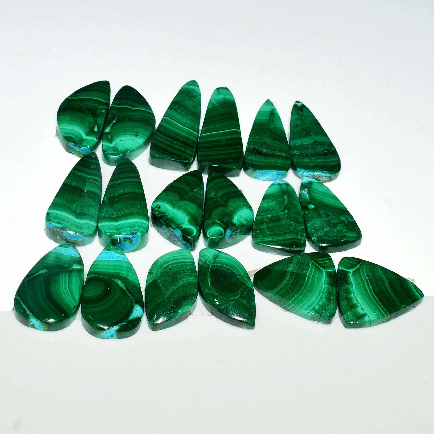 9 Pairs 223Cts Natural Malachite Loose Gemstone Cabochon Pair Lot for Silver Earrings 30x10 19x19mm 19027