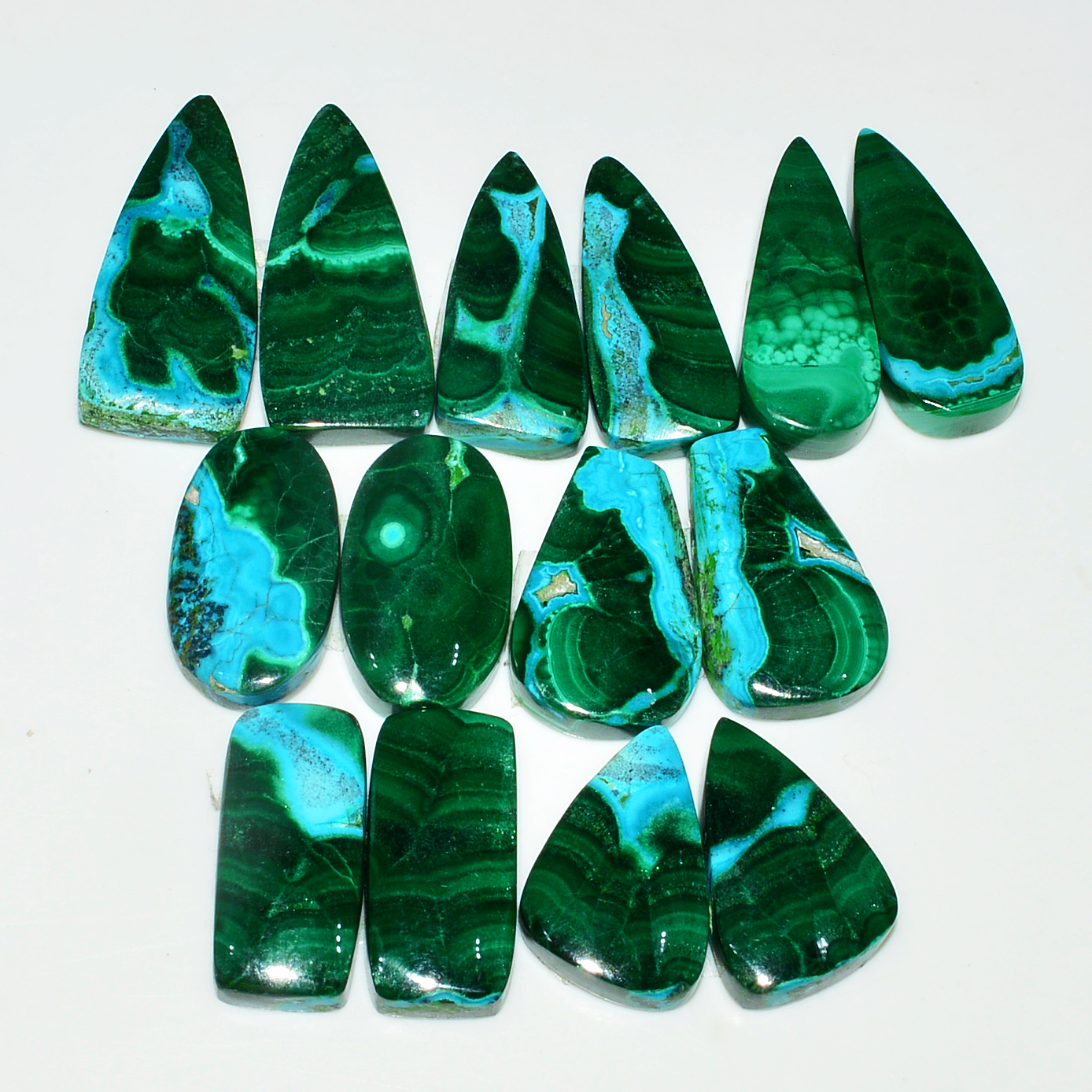 7 Pairs 209Cts Natural Malachite Loose Gemstone Cabochon Pair Lot for Silver Earrings 30x12 20x11mm 19028