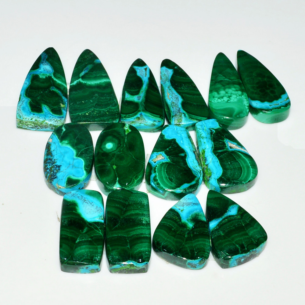 Image of 7 Pairs 209Cts Natural Malachite Loose Gemstone Cabochon Pair Lot for Silver Earrings 30x12  20x11mm #19028