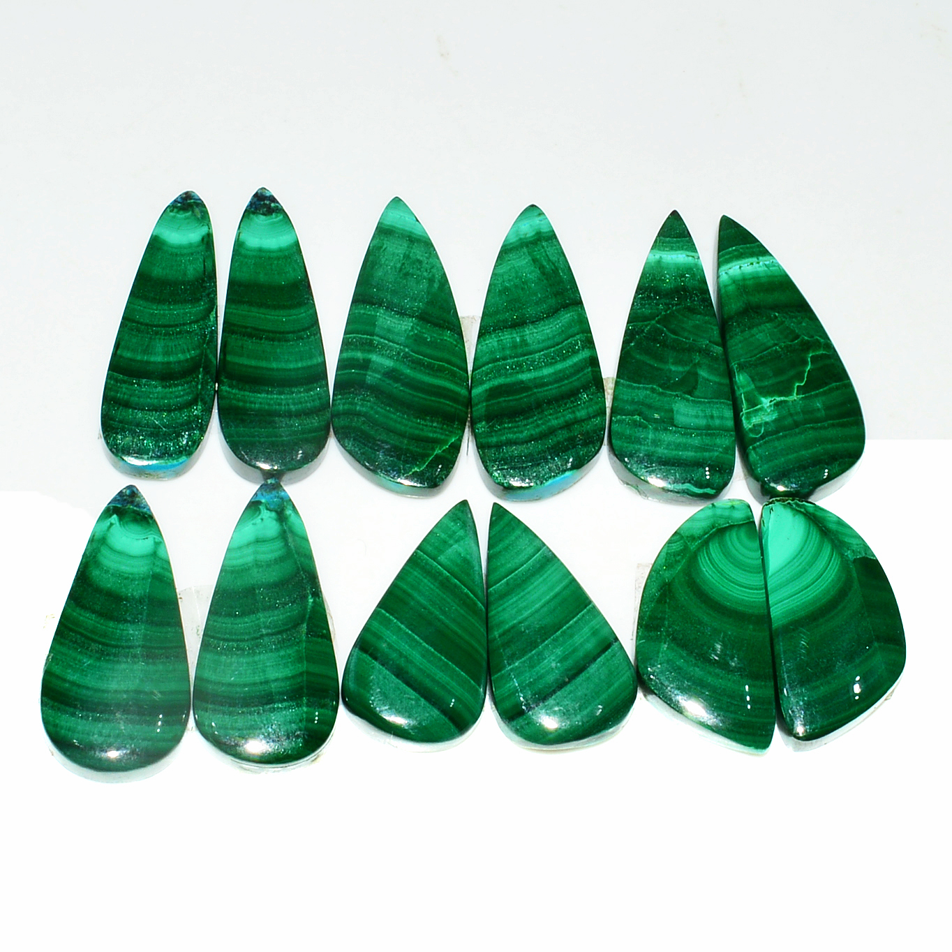 6 Pairs 151Cts Natural Malachite Loose Gemstone Cabochon Pair Lot for Silver Earrings 29x11 21x12mm 19032