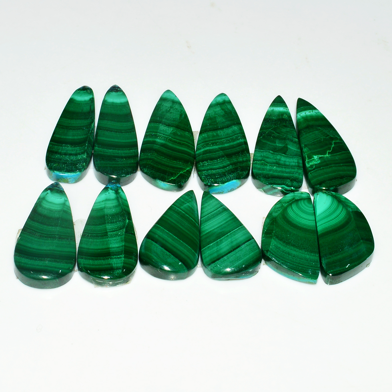 6 Pairs 151Cts Natural Malachite Loose Gemstone Cabochon Pair Lot for Silver Earrings 29x11 21x12mm 19032