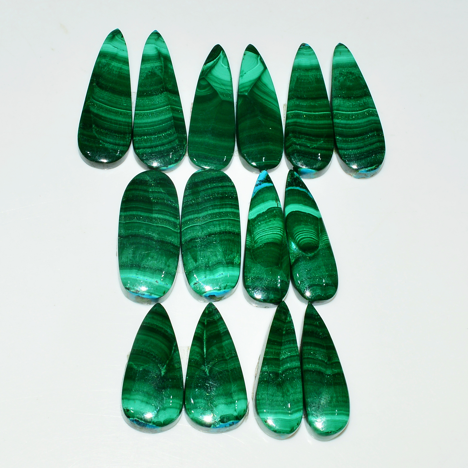 7 Pairs 210Cts Natural Malachite Loose Gemstone Cabochon Pair Lot for Silver Earrings 31x10  24x11mm 19034