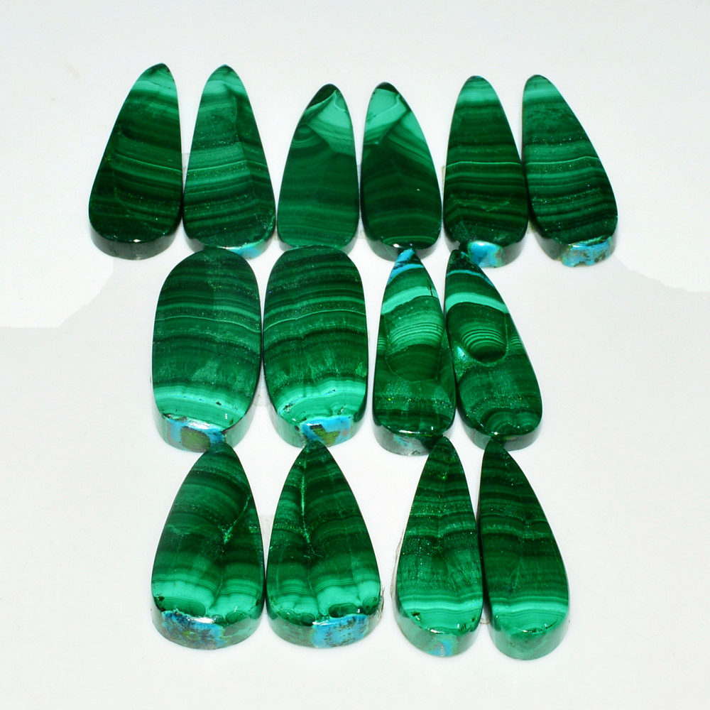 Image of 7 Pairs 210Cts Natural Malachite Loose Gemstone Cabochon Pair Lot for Silver Earrings 31x10  24x11mm #19034