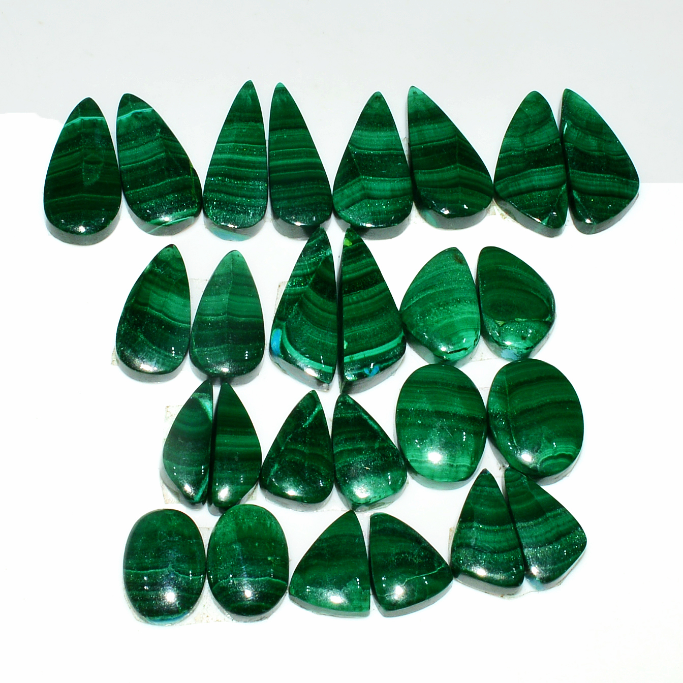 13 Pairs 158Cts Natural Malachite Loose Gemstone Cabochon Pair Lot for Silver Earrings 22x18 15x5mm 19036