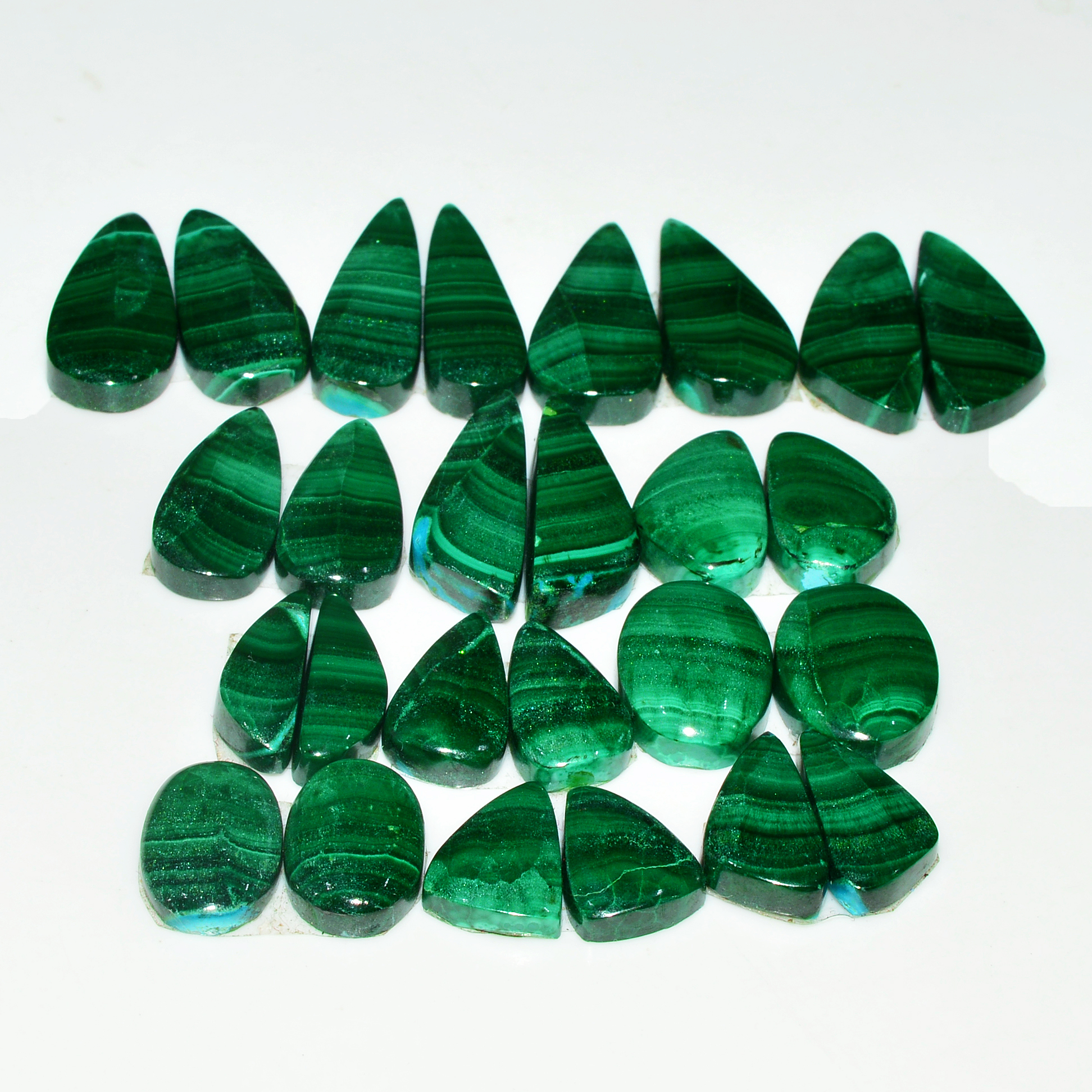 13 Pairs 158Cts Natural Malachite Loose Gemstone Cabochon Pair Lot for Silver Earrings 22x18 15x5mm 19036