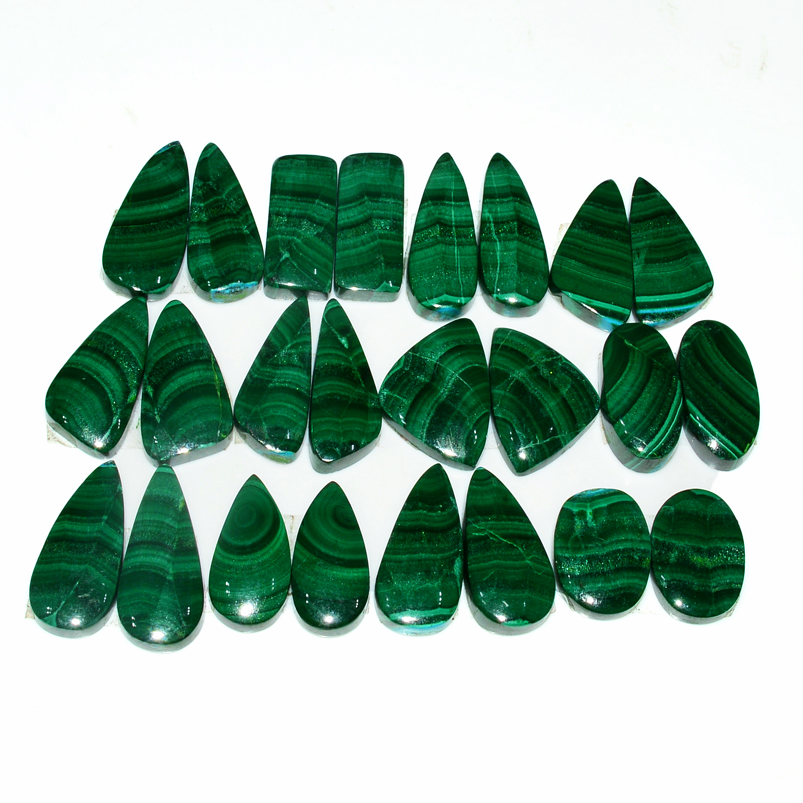 12 Pairs 225Cts Natural Malachite Loose Gemstone Cabochon Pair Lot for Silver Earrings 21x9 19x9mm 19037
