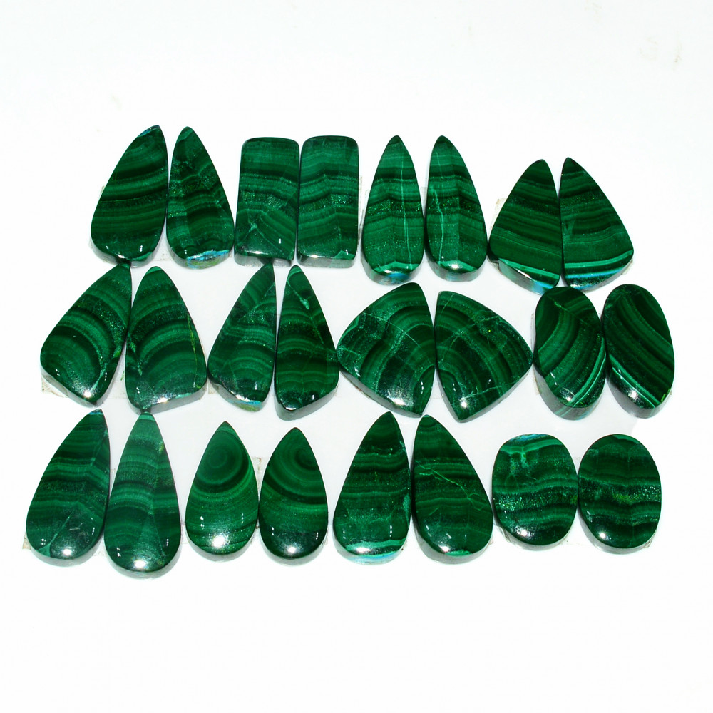 Image of 12 Pairs 225Cts Natural Malachite Loose Gemstone Cabochon Pair Lot for Silver Earrings 21x9  19x9mm #19037