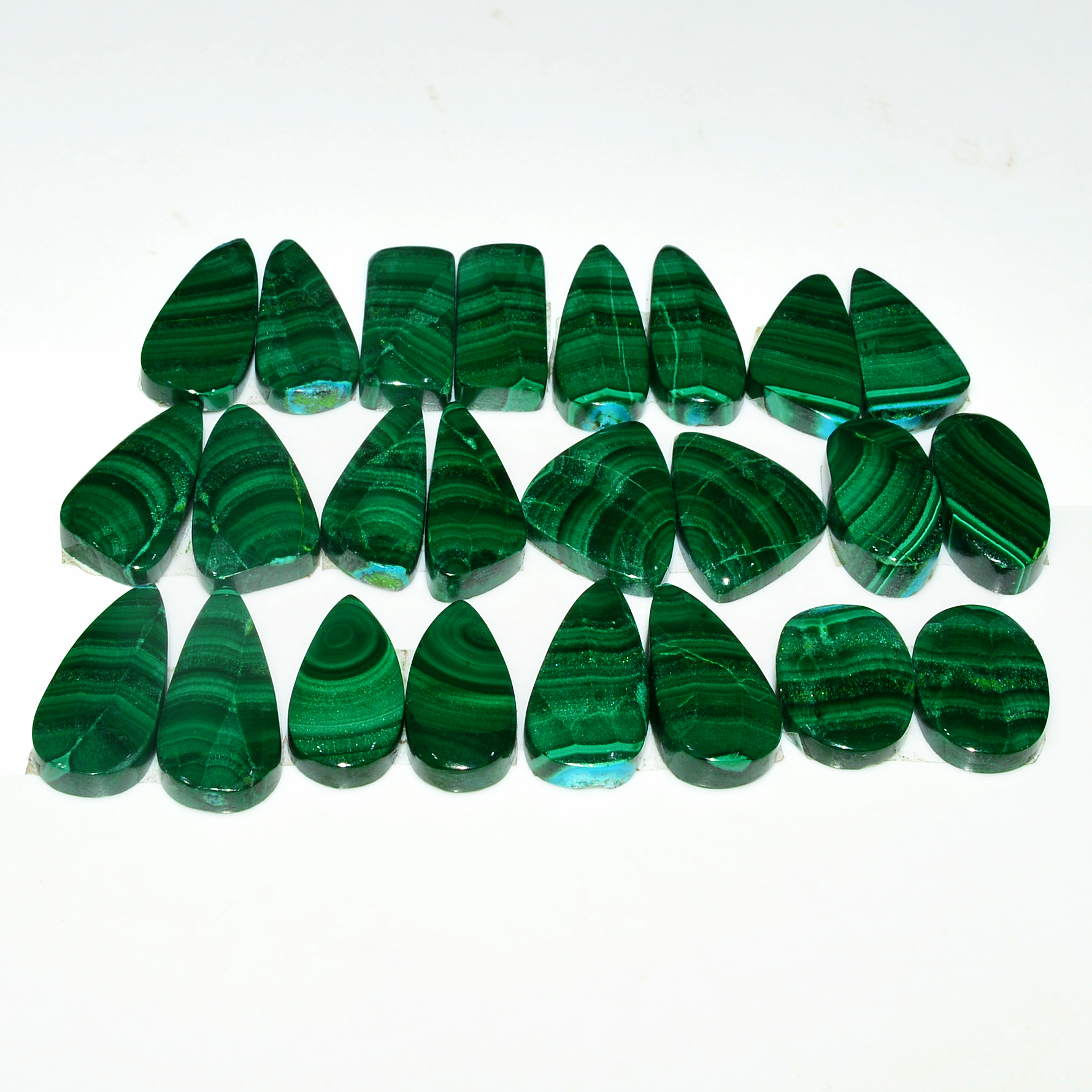 12 Pairs 225Cts Natural Malachite Loose Gemstone Cabochon Pair Lot for Silver Earrings 21x9 19x9mm 19037