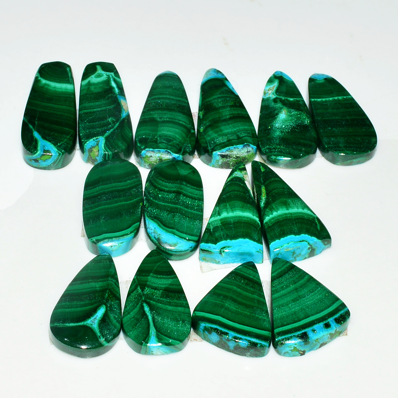7 Pairs 182Cts Natural Malachite Loose Gemstone Cabochon Pair Lot for Silver Earrings 26x10 20x11mm 19039