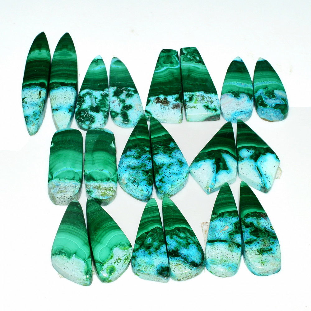 Image of 10 Pairs 266Cts Natural Malachite Loose Gemstone Cabochon Pair Lot for Silver Earrings 44x10  26x10mm #19040