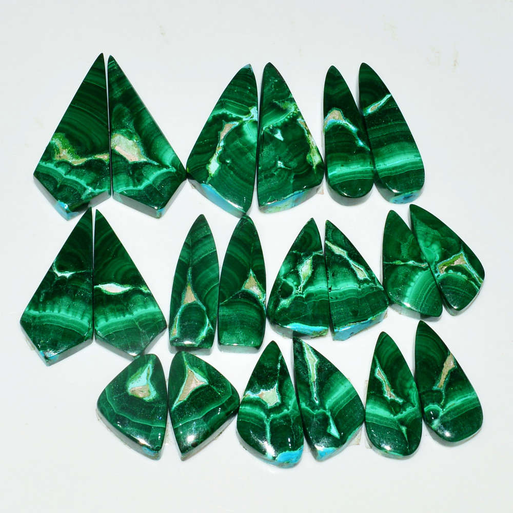 Image of 10 Pairs 270Cts Natural Malachite Loose Gemstone Cabochon Pair Lot for Silver Earrings 35x13  19x12mm #19043