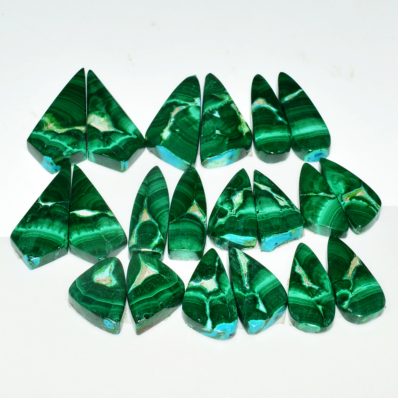 10 Pairs 270Cts Natural Malachite Loose Gemstone Cabochon Pair Lot for Silver Earrings 35x13 19x12mm 19043