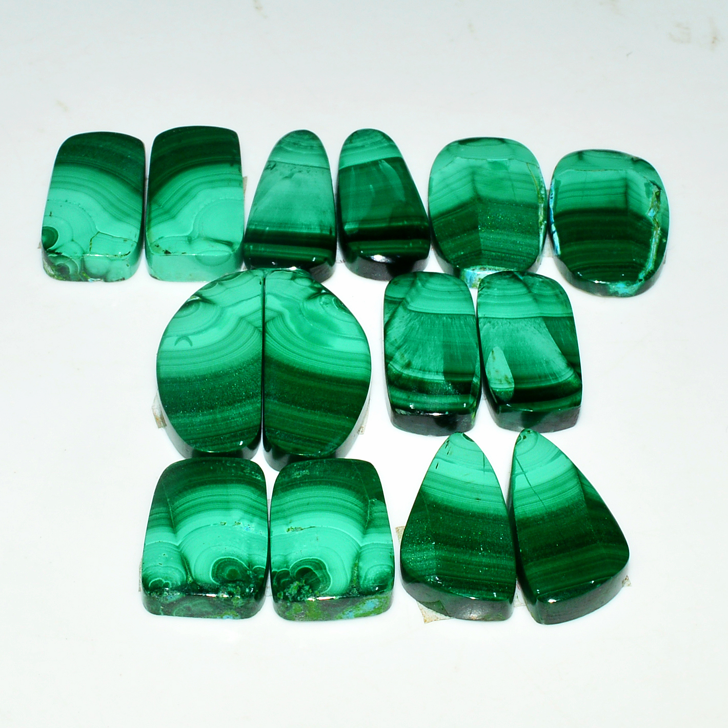 7 Pairs 210Cts Natural Malachite Loose Gemstone Cabochon Pair Lot for Silver Earrings 27x11  19x11mm 19047