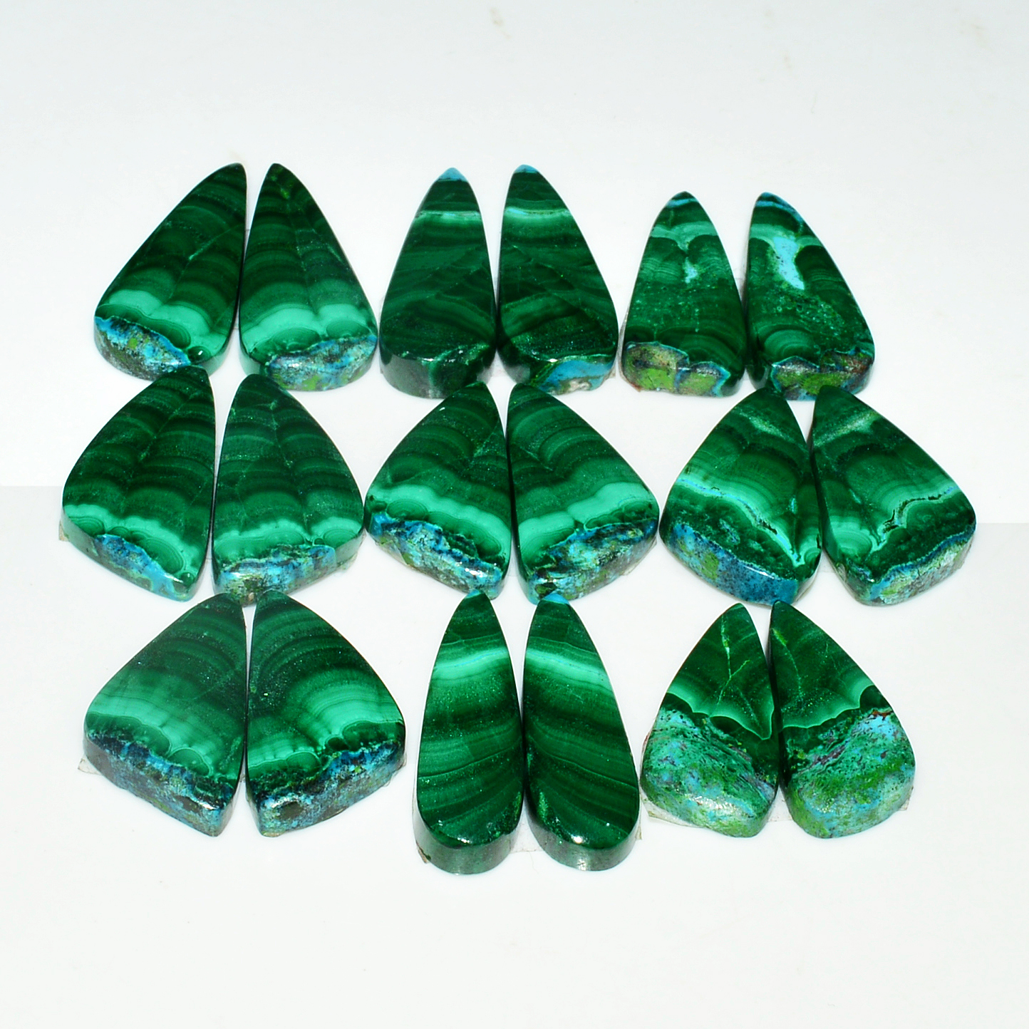 9 Pairs 206Cts Natural Malachite Loose Gemstone Cabochon Pair Lot for Silver Earrings 26x10  20x10mm 19050
