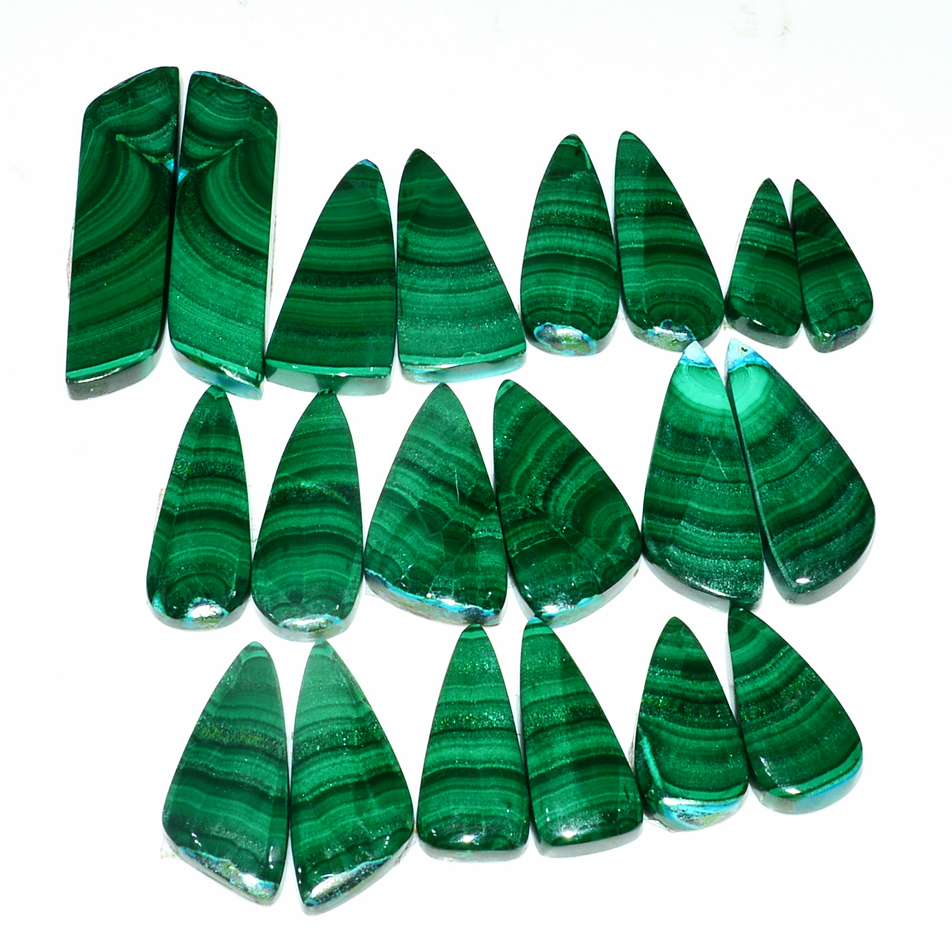10 Pairs 276Cts Natural Malachite Loose Gemstone Cabochon Pair Lot for Silver Earrings 40x10 20x10mm 19052