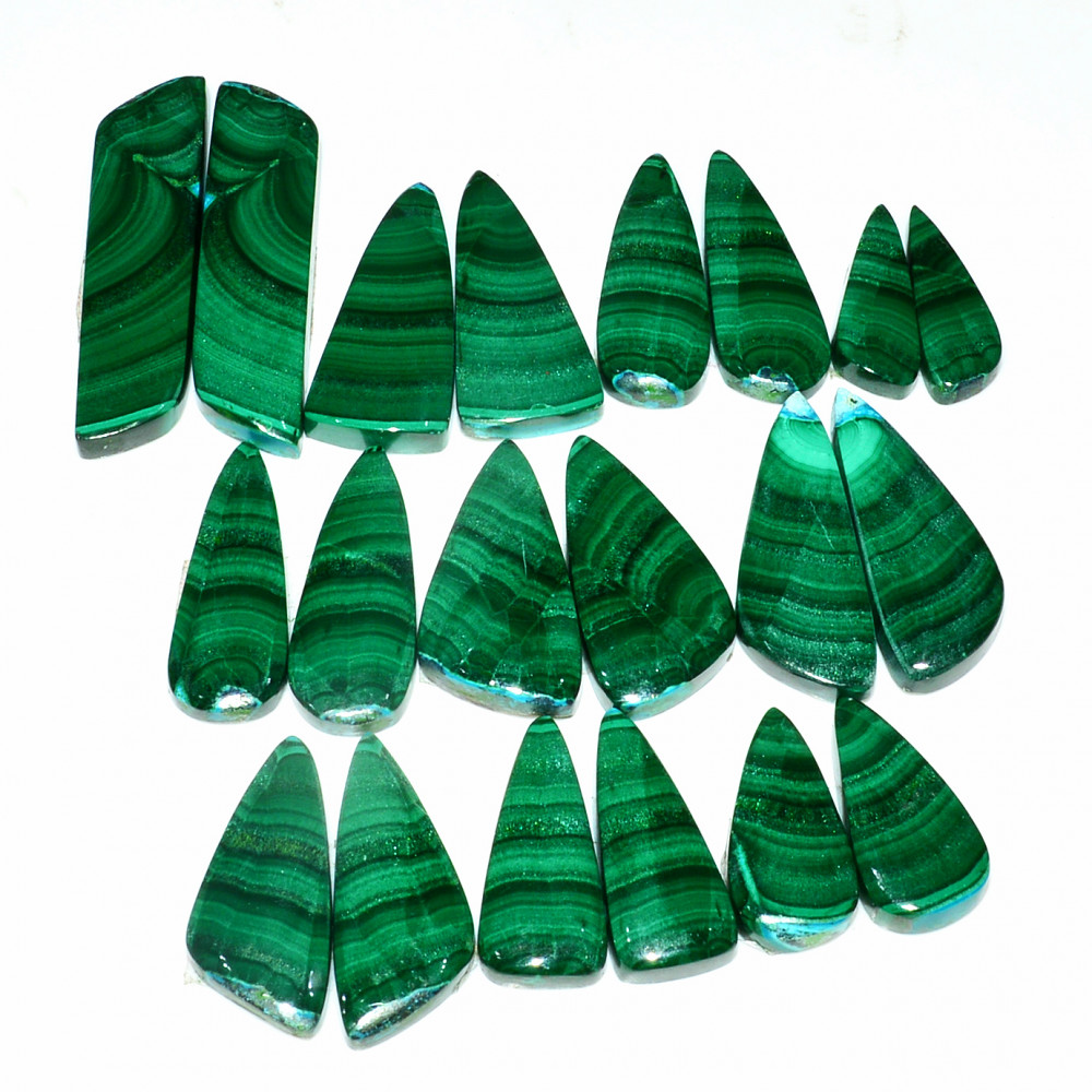 Image of 10 Pairs 276Cts Natural Malachite Loose Gemstone Cabochon Pair Lot for Silver Earrings 40x10  20x10mm #19052