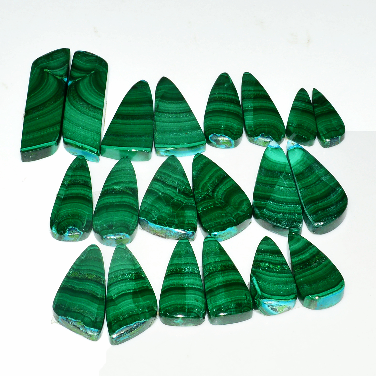 10 Pairs 276Cts Natural Malachite Loose Gemstone Cabochon Pair Lot for Silver Earrings 40x10 20x10mm 19052