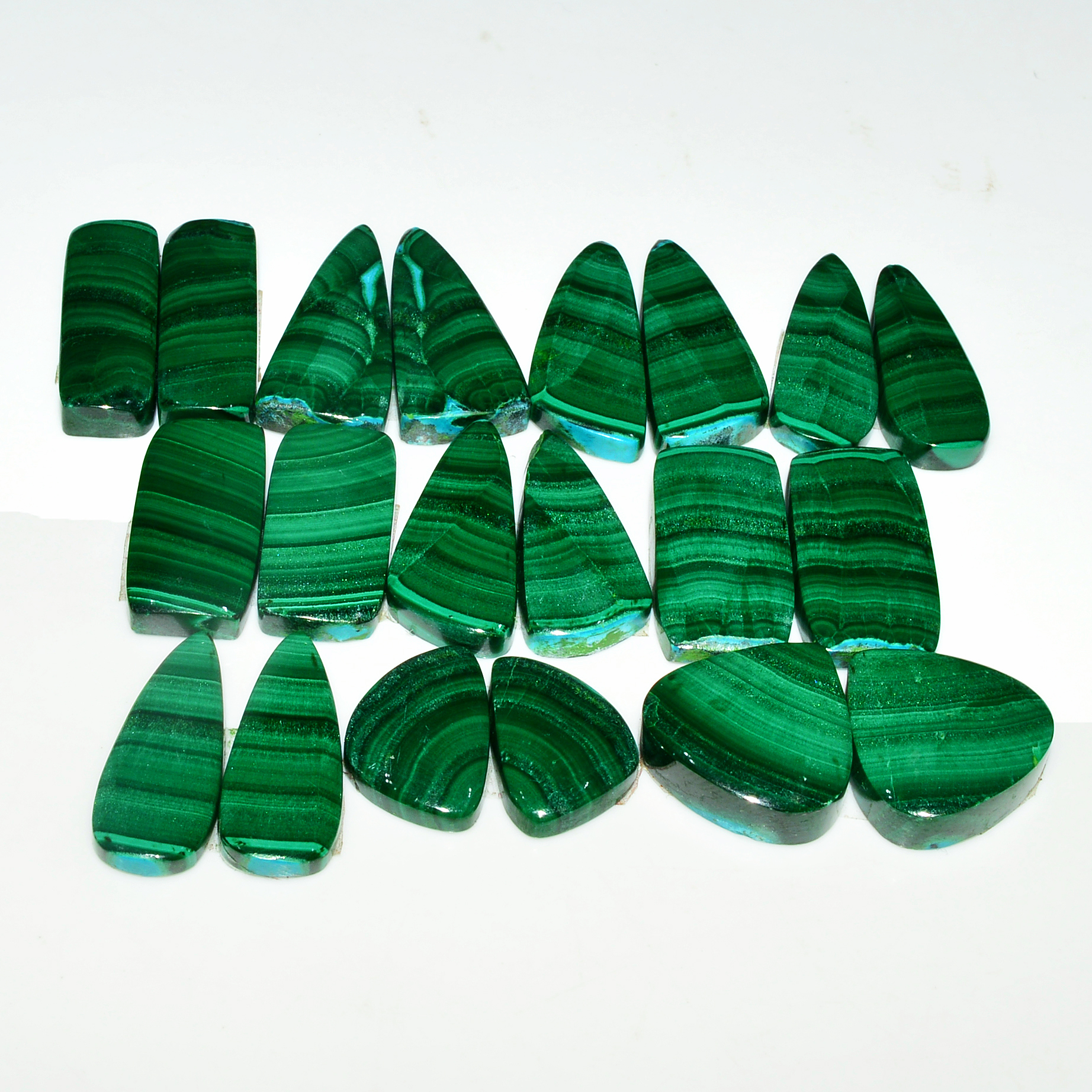 10 Pairs 295Cts Natural Malachite Loose Gemstone Cabochon Pair Lot for Silver Earrings 27x10 17x11mm 19053