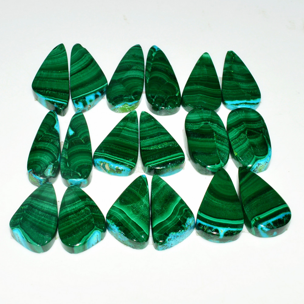 Image of 9 Pairs 233Cts Natural Malachite Loose Gemstone Cabochon Pair Lot for Silver Earrings 30x10  22x12mm #19054