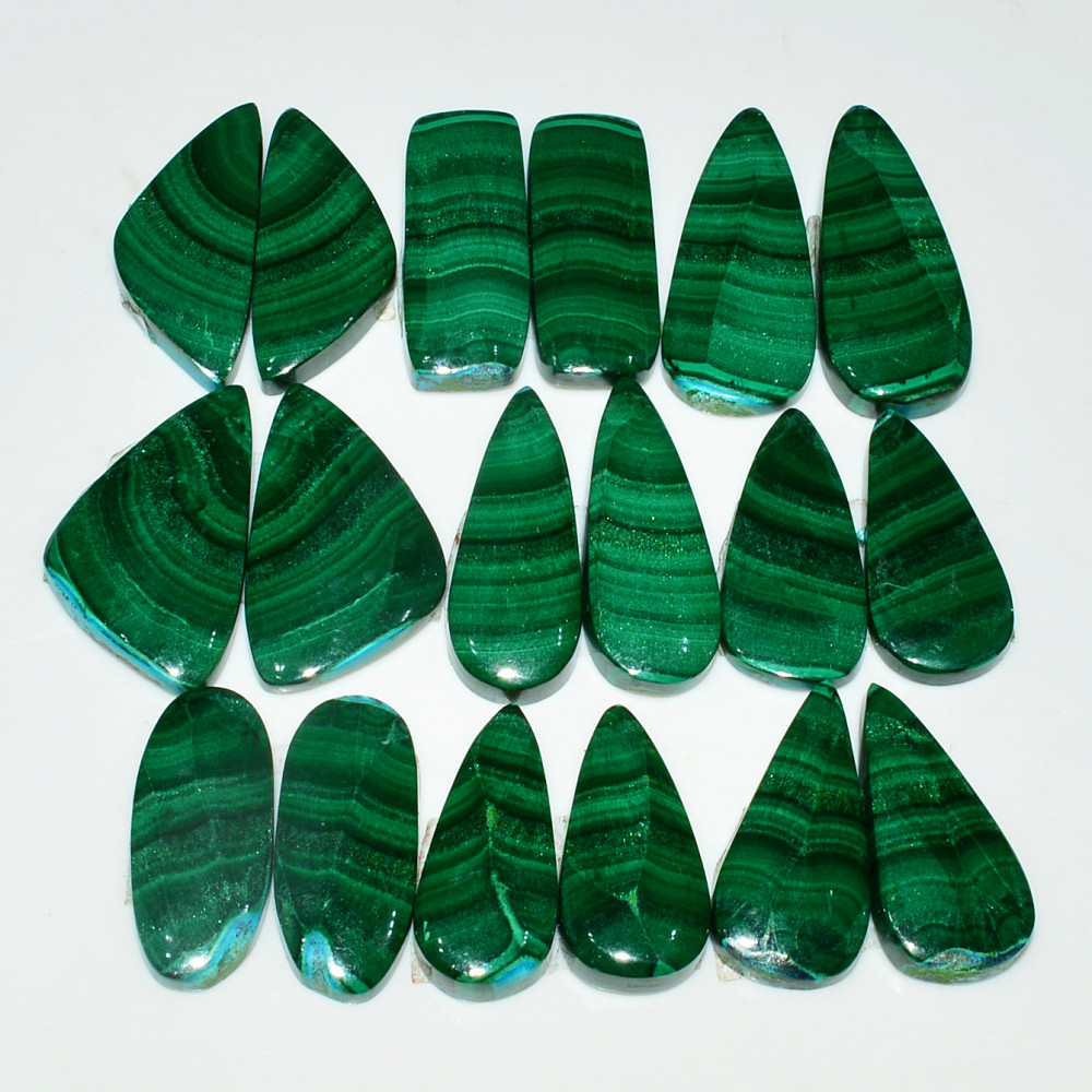 Image of 9 Pairs 208Cts Natural Malachite Loose Gemstone Cabochon Pair Lot for Silver Earrings 25x12  21x10 mm #19058