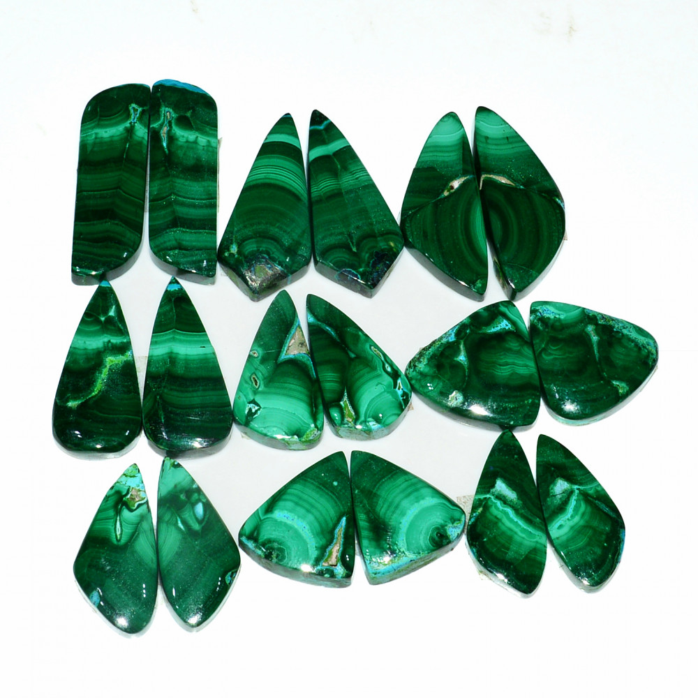 Image of 9 Pairs 262Cts Natural Malachite Loose Gemstone Cabochon Pair Lot for Silver Earrings 31x11  20x13mm #19059