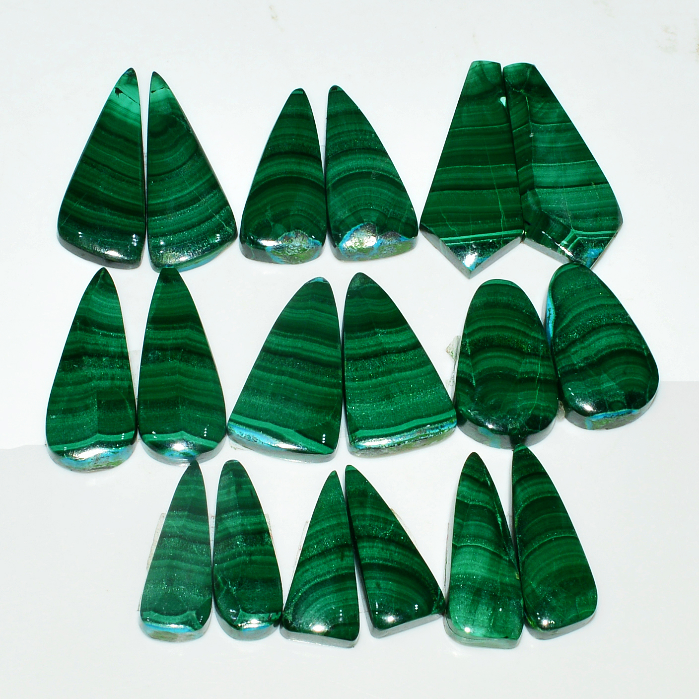 9 Pairs 244Cts Natural Malachite Loose Gemstone Cabochon Pair Lot for Silver Earrings 30x12 20x19mm 19060