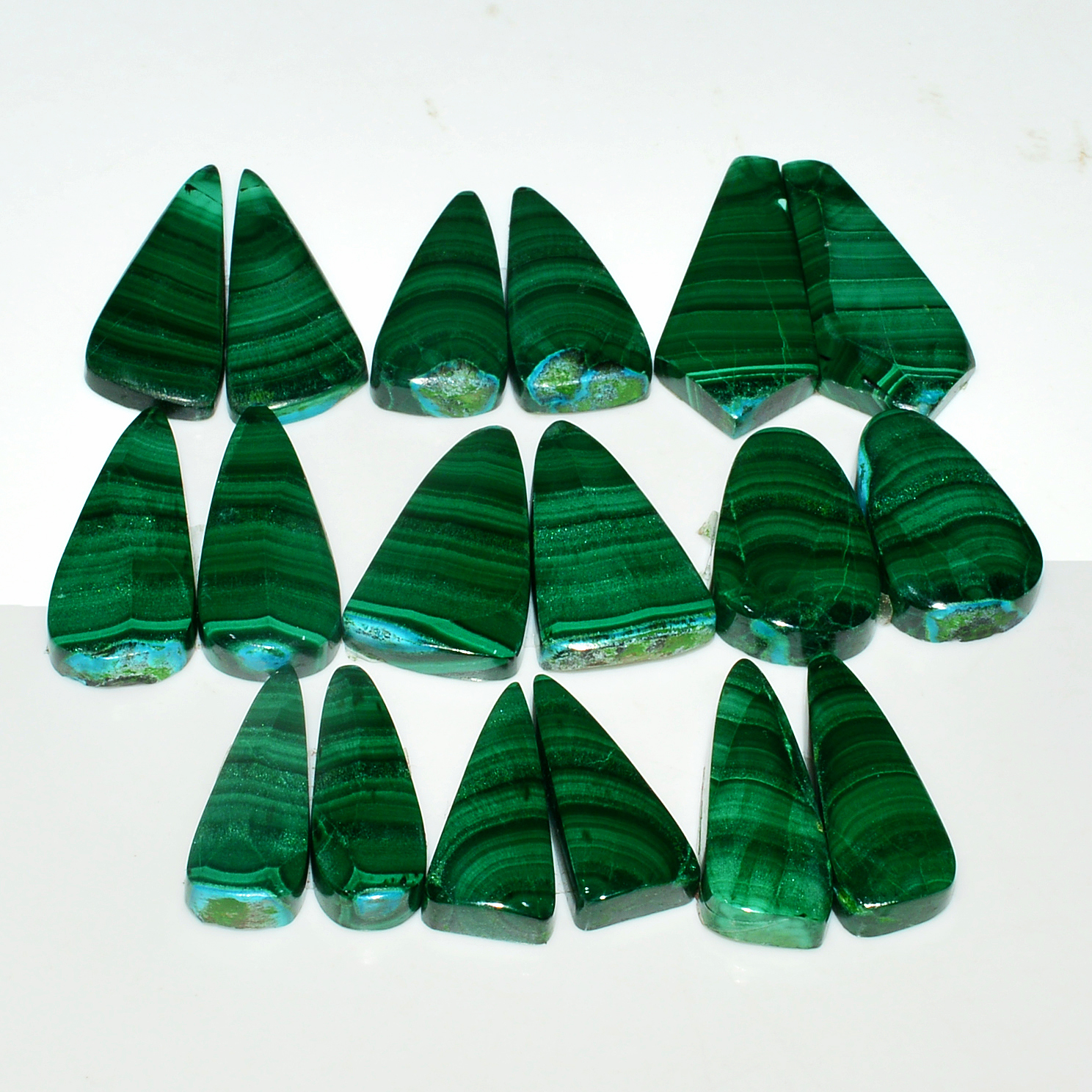 9 Pairs 244Cts Natural Malachite Loose Gemstone Cabochon Pair Lot for Silver Earrings 30x12 20x19mm 19060