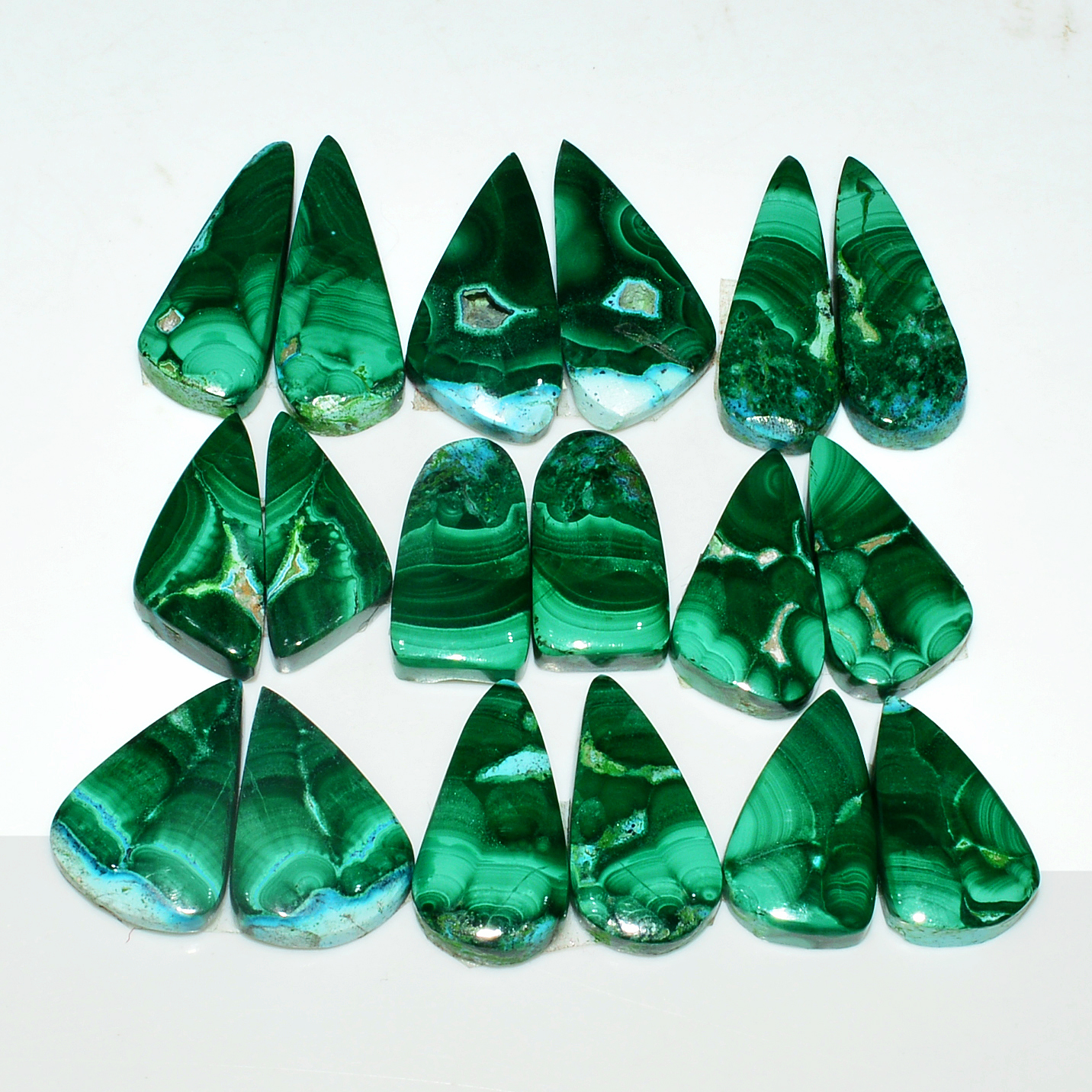 9 Pairs 231Cts Natural Malachite Loose Gemstone Cabochon Pair Lot for Silver Earrings 29x10 20x11mm 19061