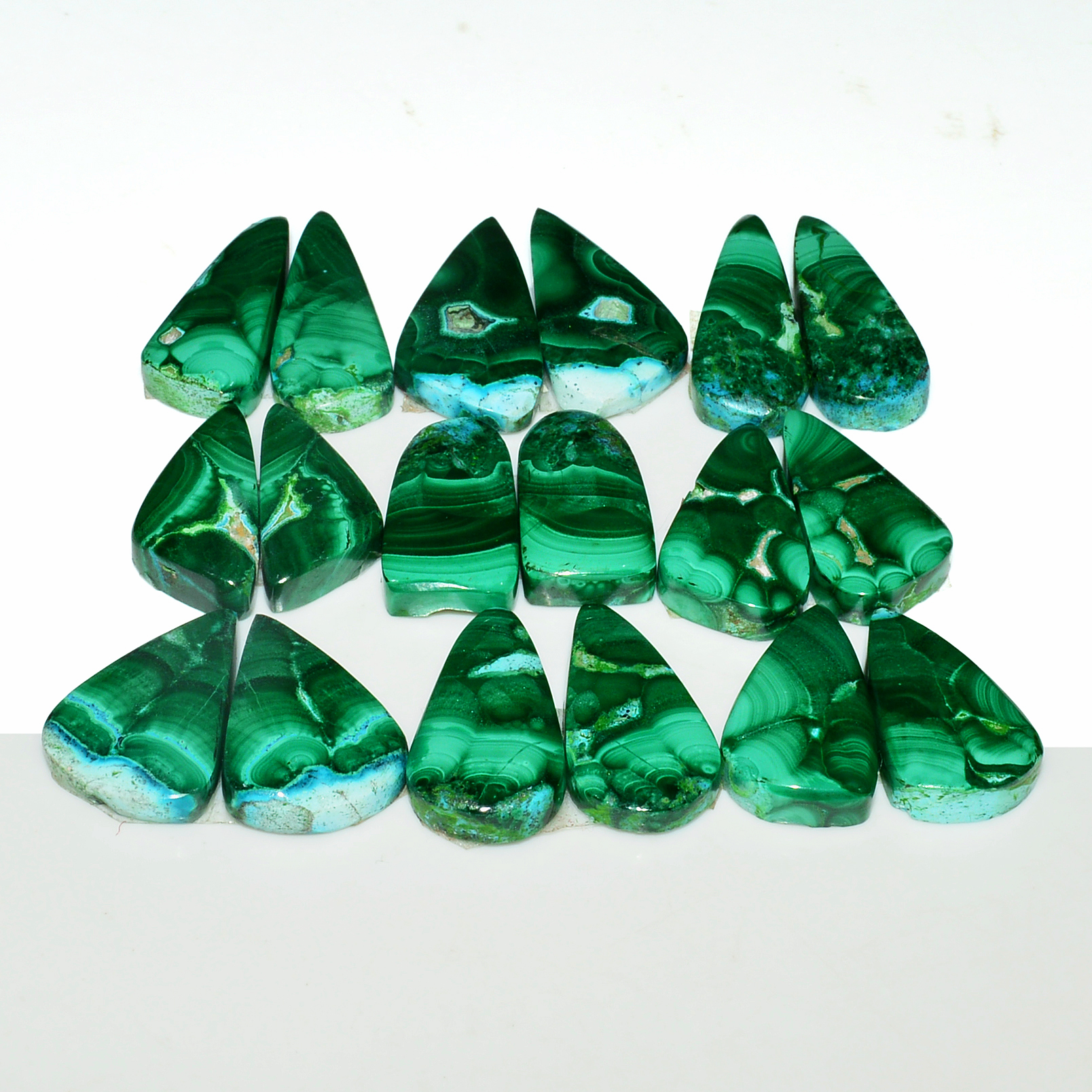 9 Pairs 231Cts Natural Malachite Loose Gemstone Cabochon Pair Lot for Silver Earrings 29x10 20x11mm 19061