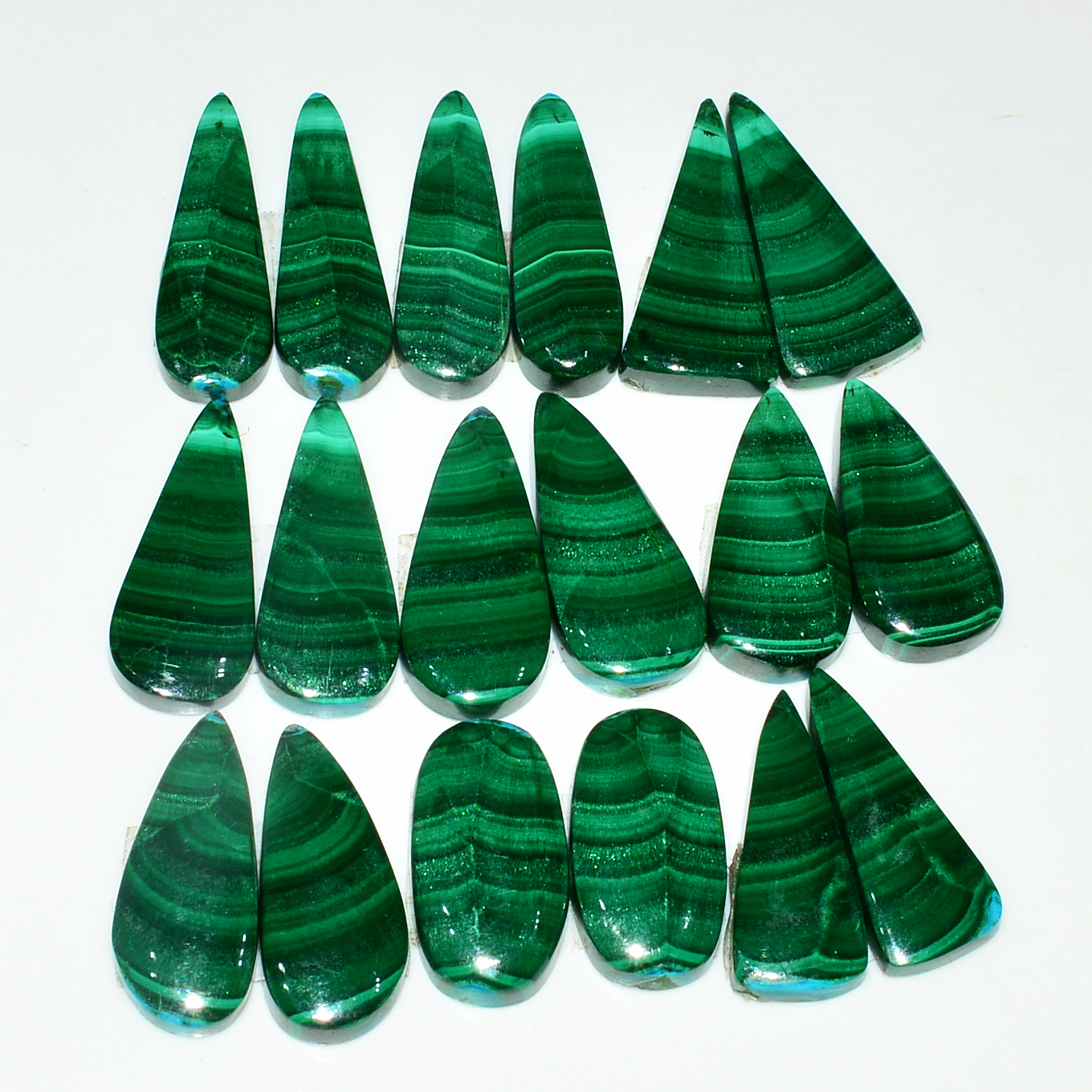 9 Pairs 237Cts Natural Malachite Loose Gemstone Cabochon Pair Lot for Silver Earrings 24x10 18x9mm 19063